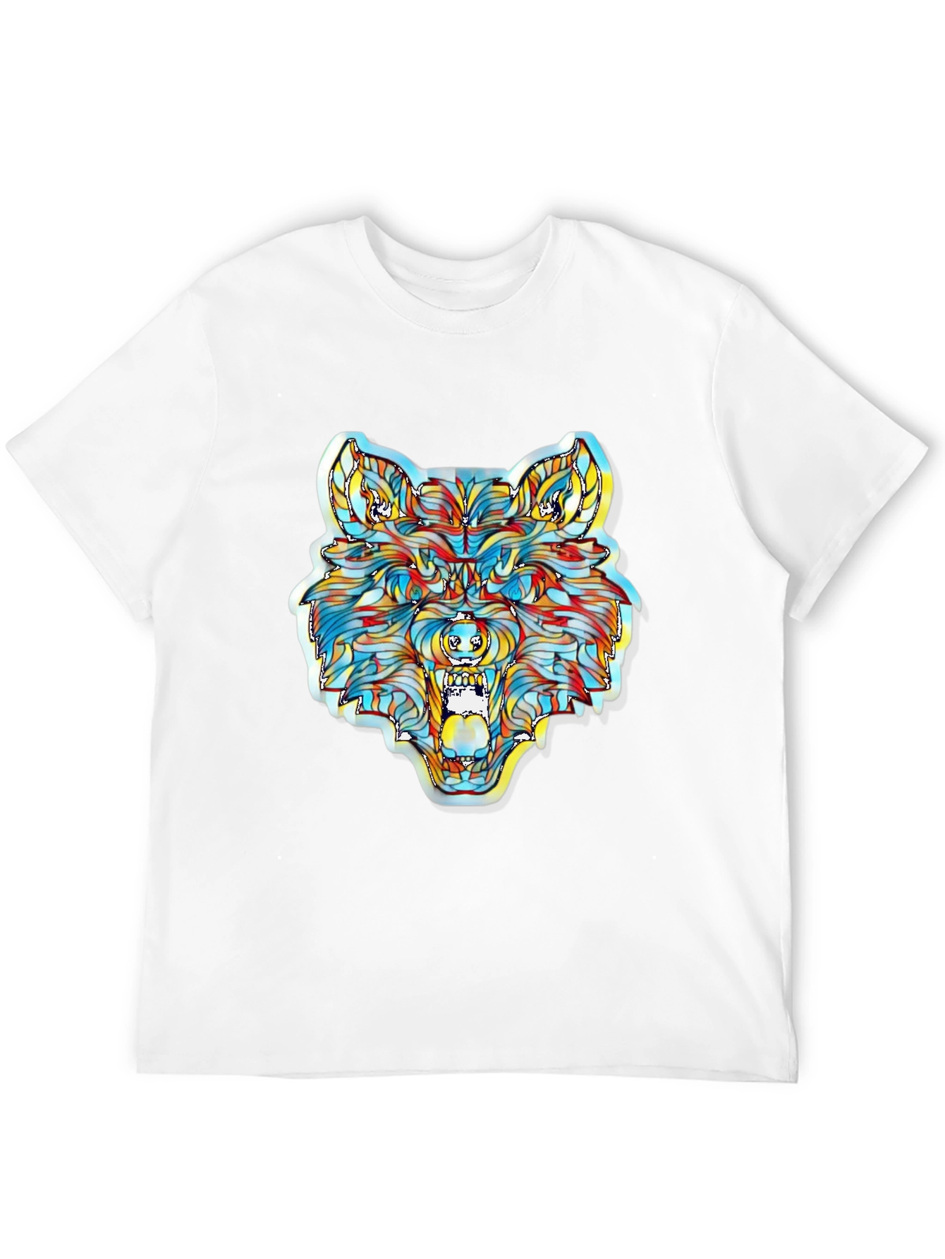 Camiseta Negra con Diseño de Lobo Psicodélico