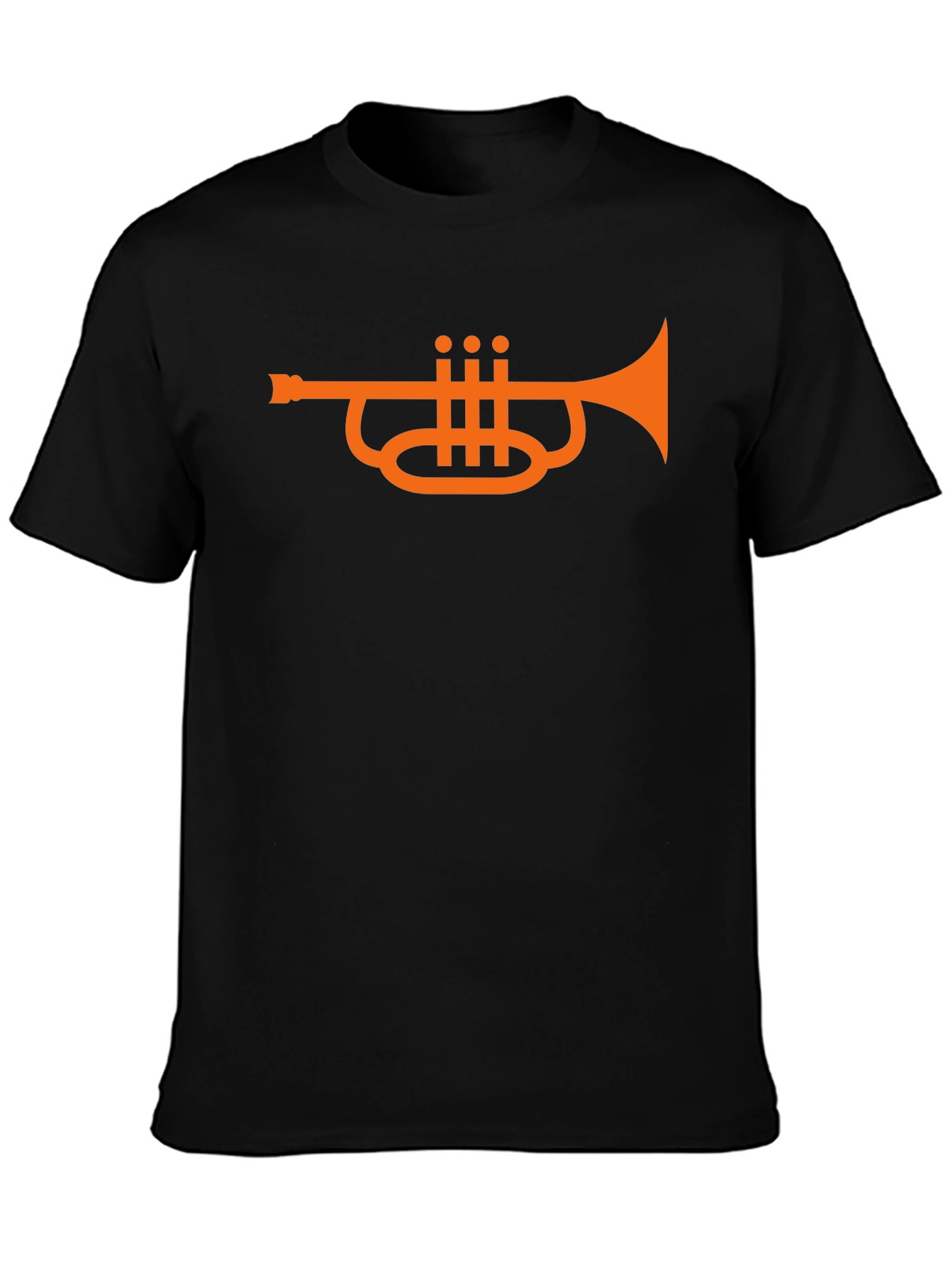 Camiseta Negra con Diseño de Trompeta Naranja