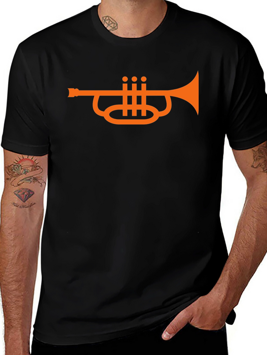 Camiseta Negra con Diseño de Trompeta Naranja