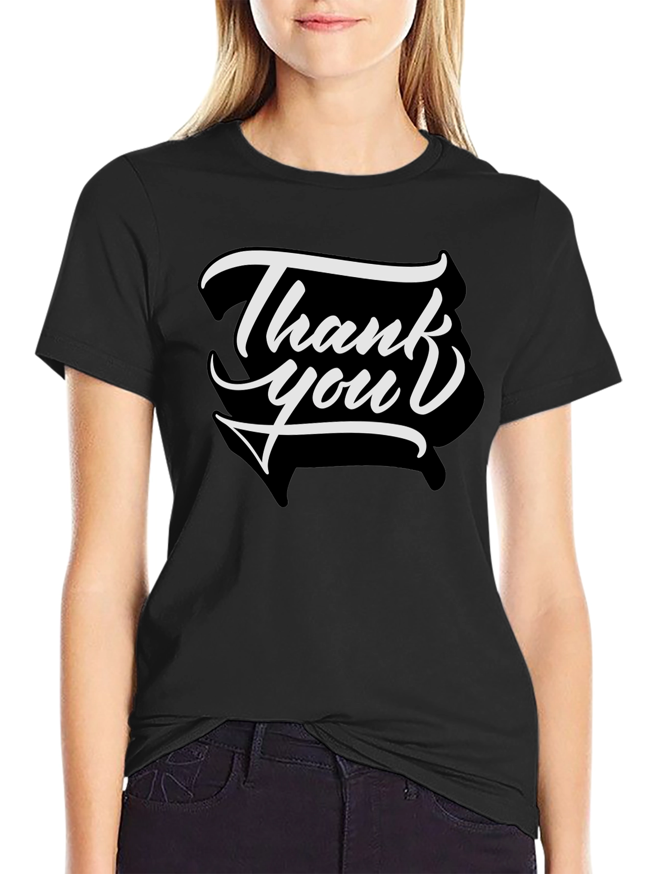 Camiseta Negra Thank You Casual y Moderna