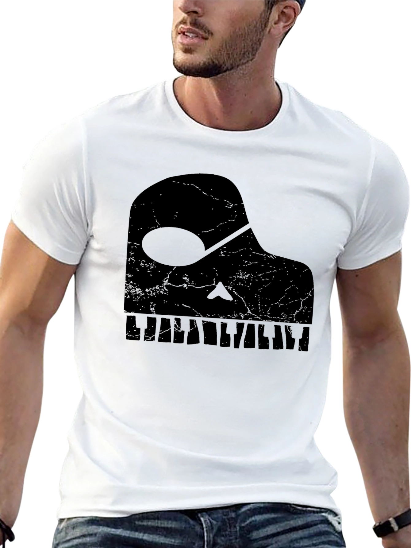 Camiseta Negra con Diseño Piano Musical