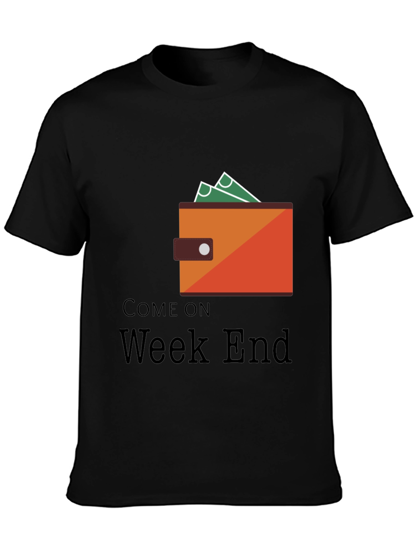 Camiseta Negra Come On Weekend con Diseño de Billetera