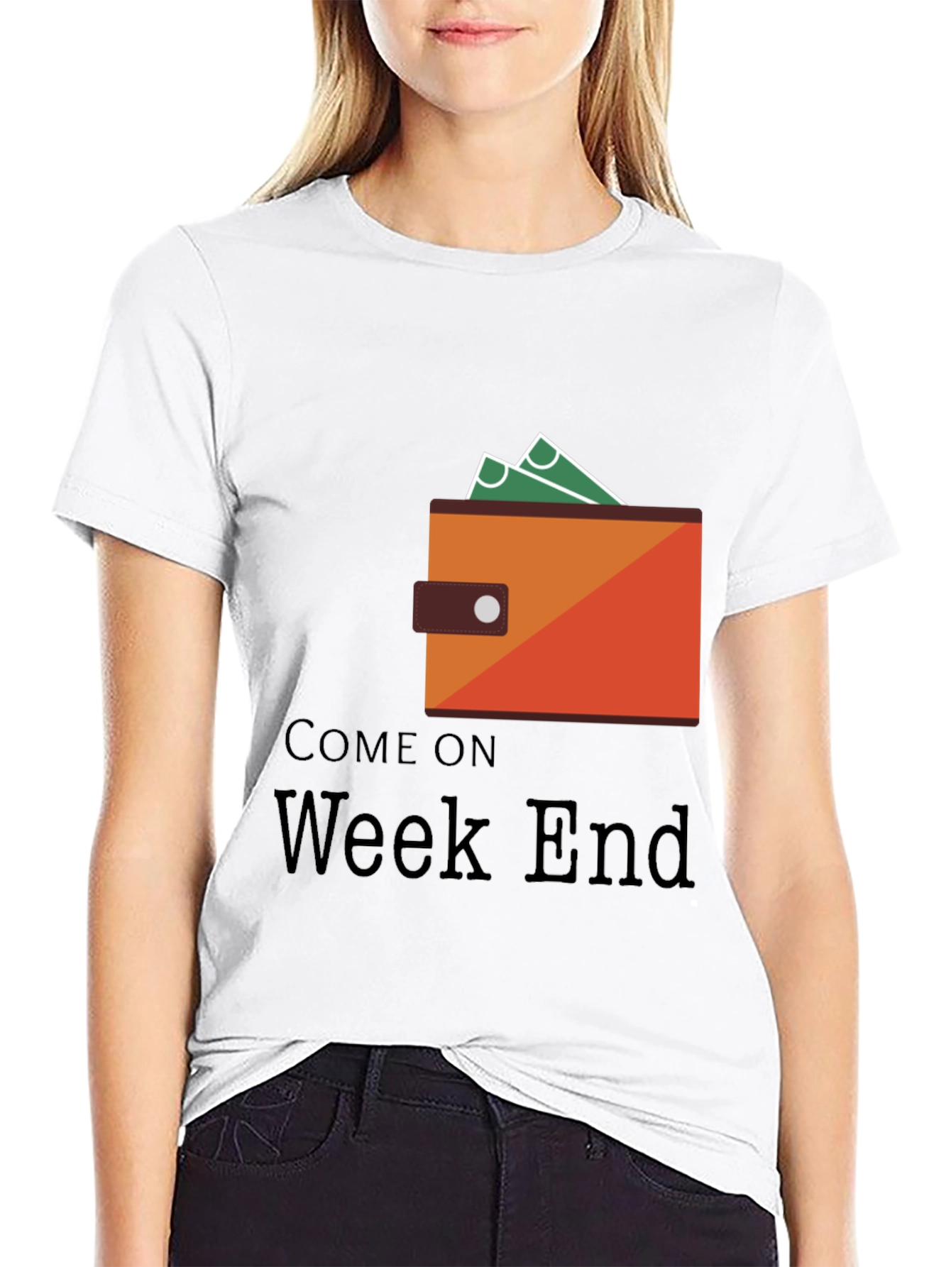 Camiseta Negra Come On Weekend con Diseño de Billetera