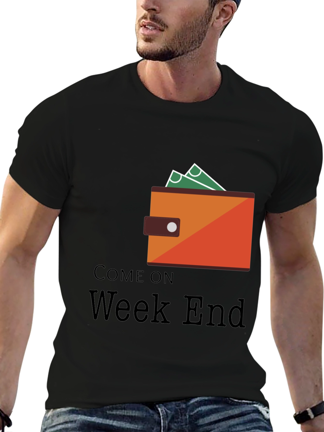 Camiseta Negra Come On Weekend con Diseño de Billetera