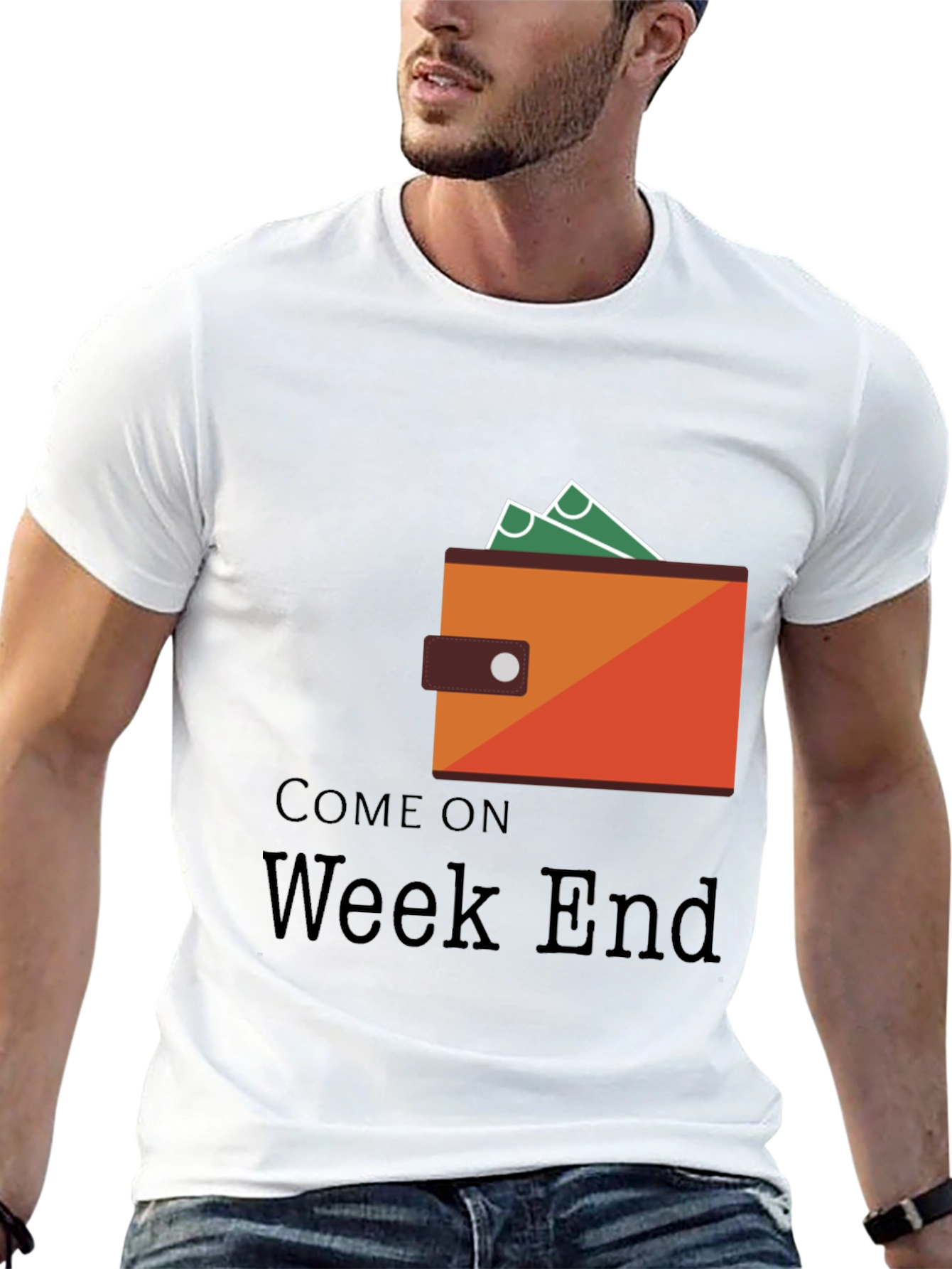 Camiseta Negra Come On Weekend con Diseño de Billetera