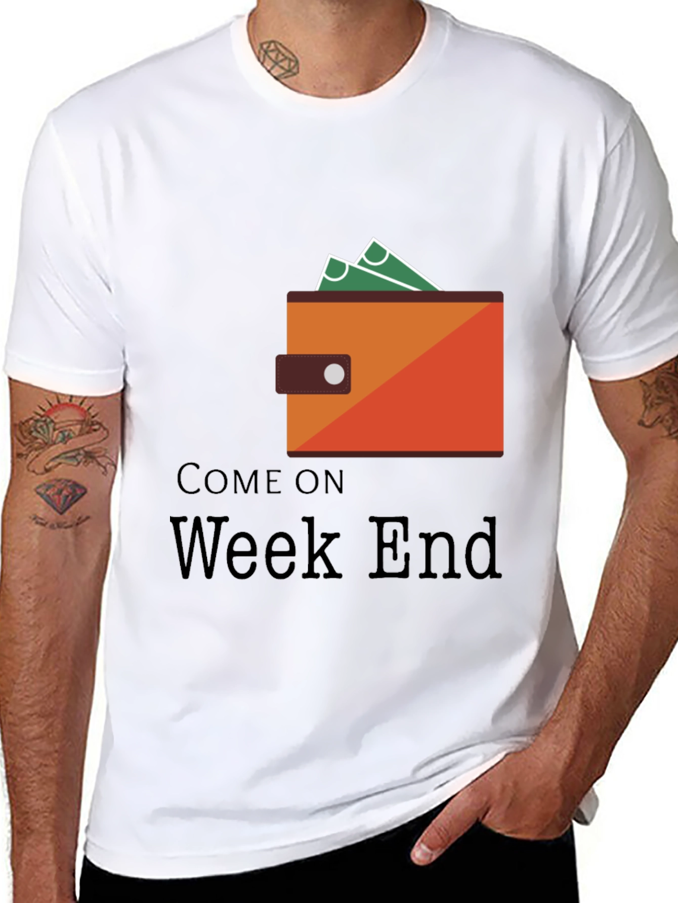 Camiseta Negra Come On Weekend con Diseño de Billetera