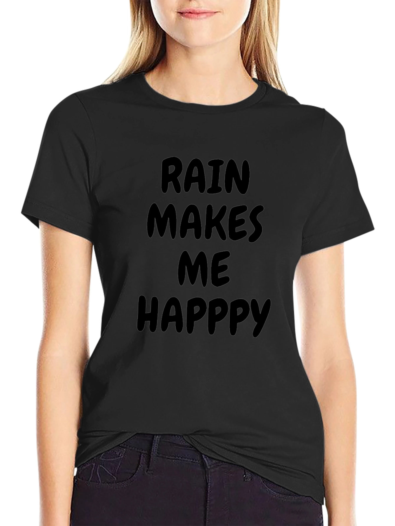 Camiseta Negra Rain Makes Me Happy