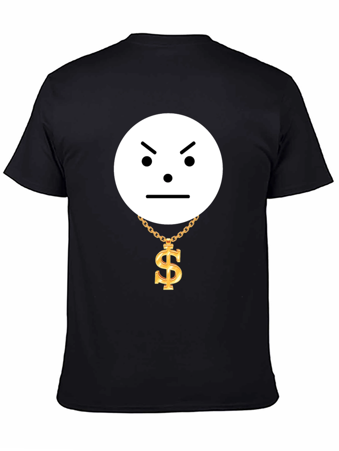 Camiseta Negra Cara Enojada con Collar de Dólar