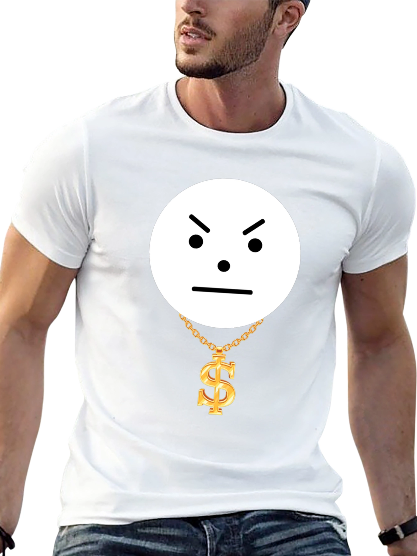 Camiseta Negra Cara Enojada con Collar de Dólar
