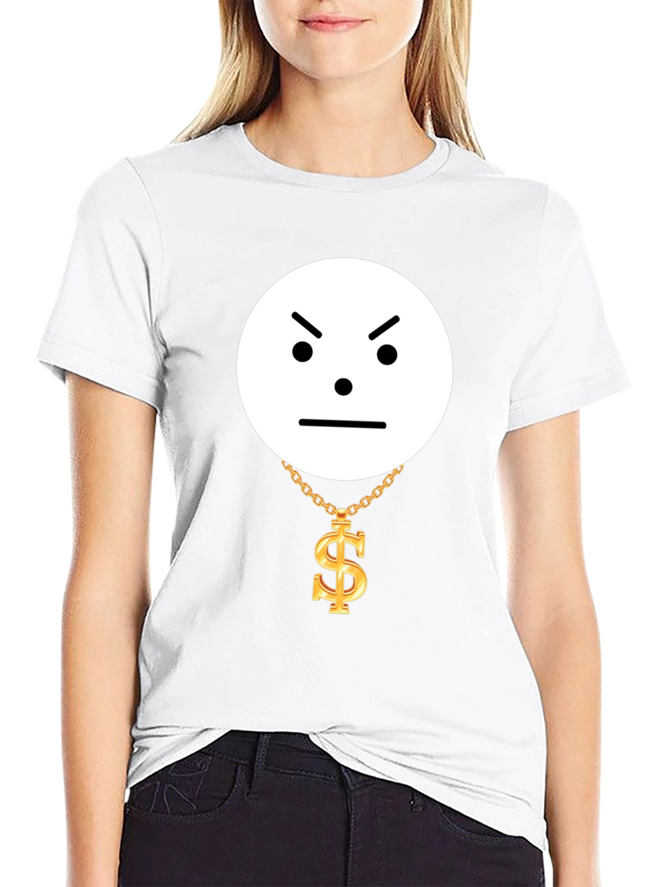 Camiseta Negra Cara Enojada con Collar de Dólar