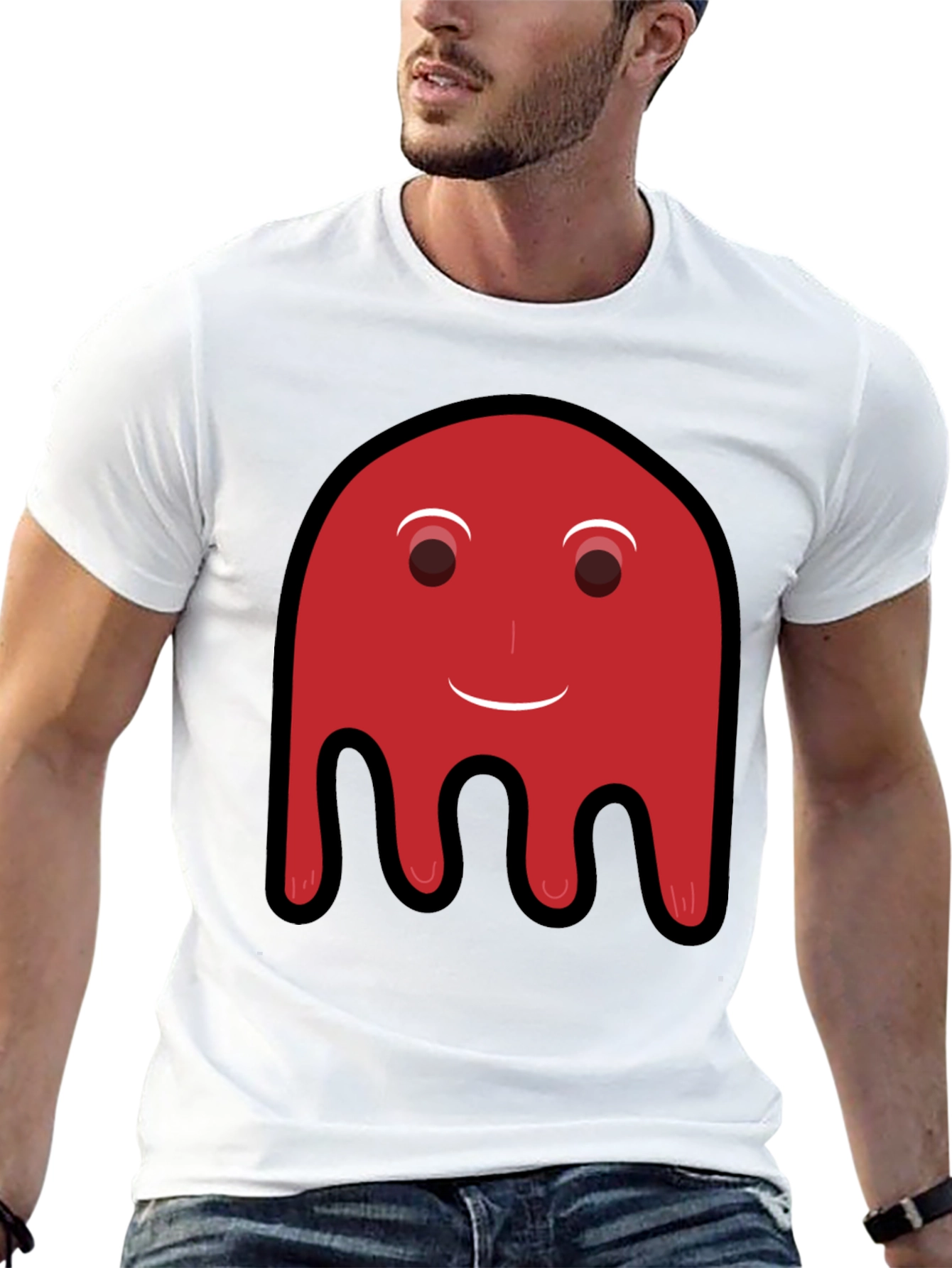 Camiseta Negra con Diseño Fantasma Rojo Divertido