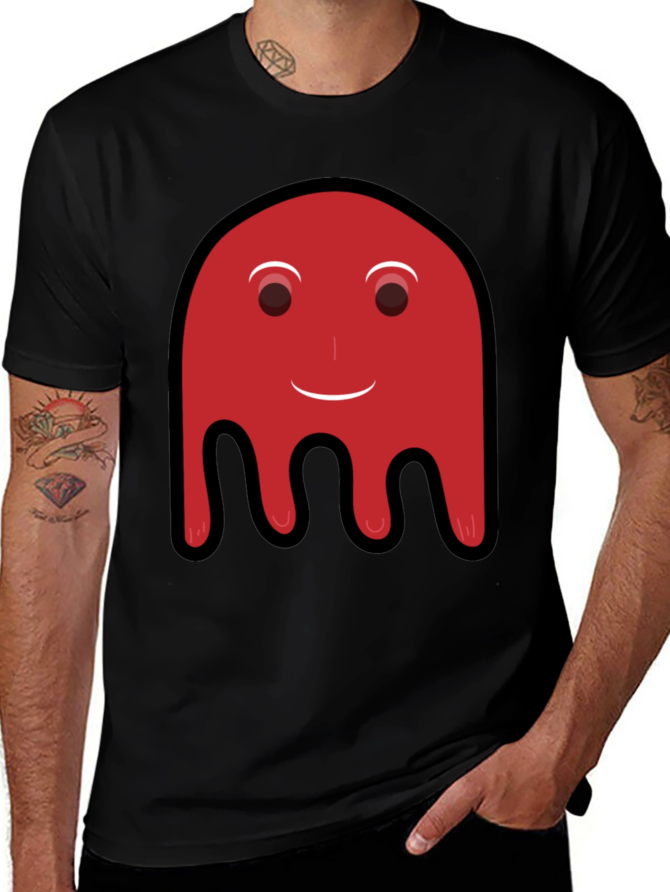 Camiseta Negra con Diseño Fantasma Rojo Divertido