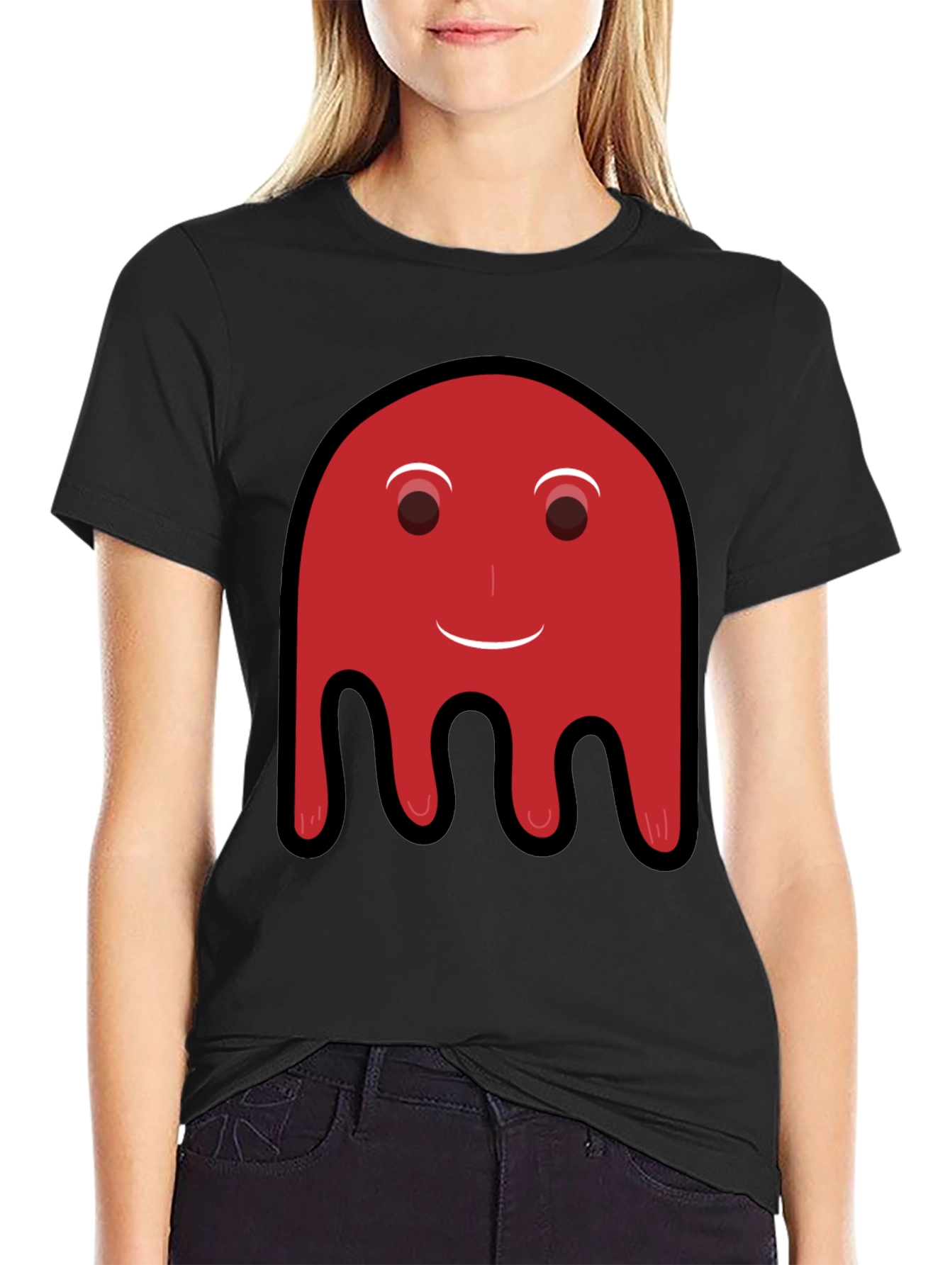 Camiseta Negra con Diseño Fantasma Rojo Divertido