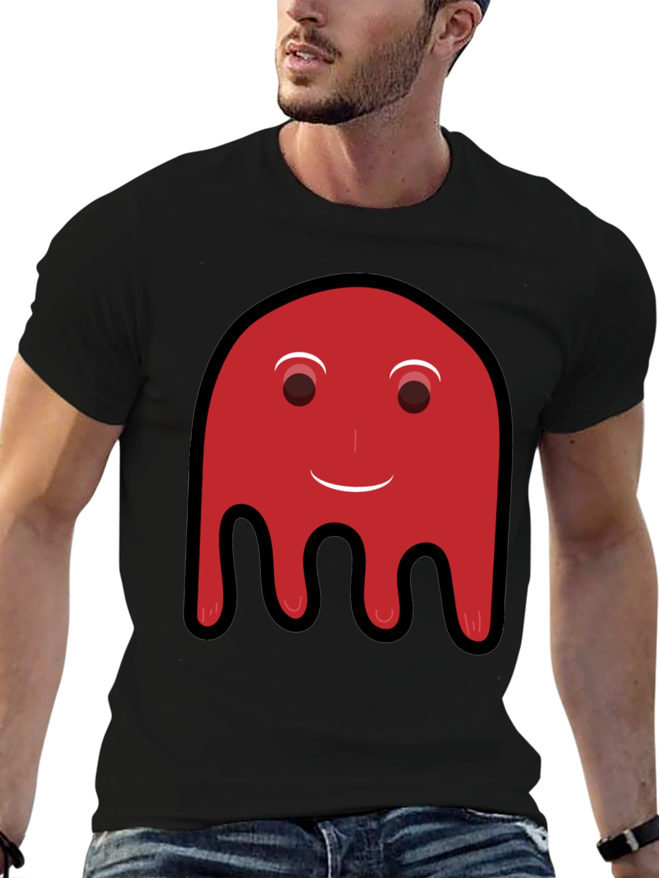 Camiseta Negra con Diseño Fantasma Rojo Divertido