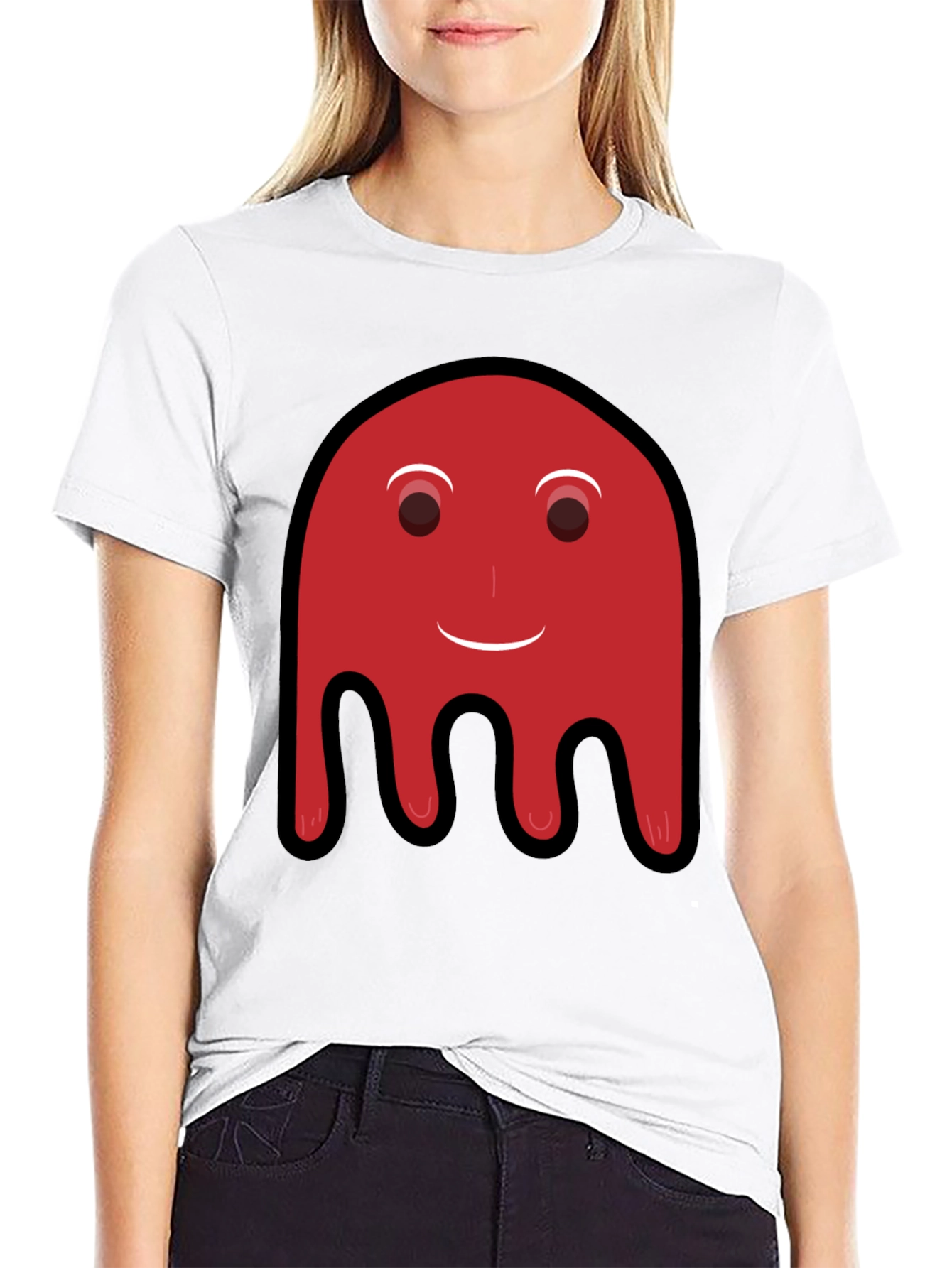 Camiseta Negra con Diseño Fantasma Rojo Divertido