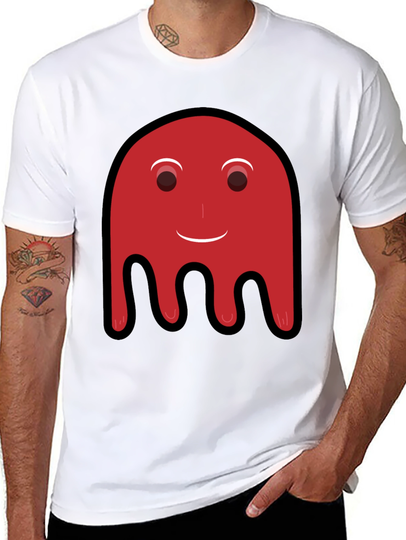 Camiseta Negra con Diseño Fantasma Rojo Divertido