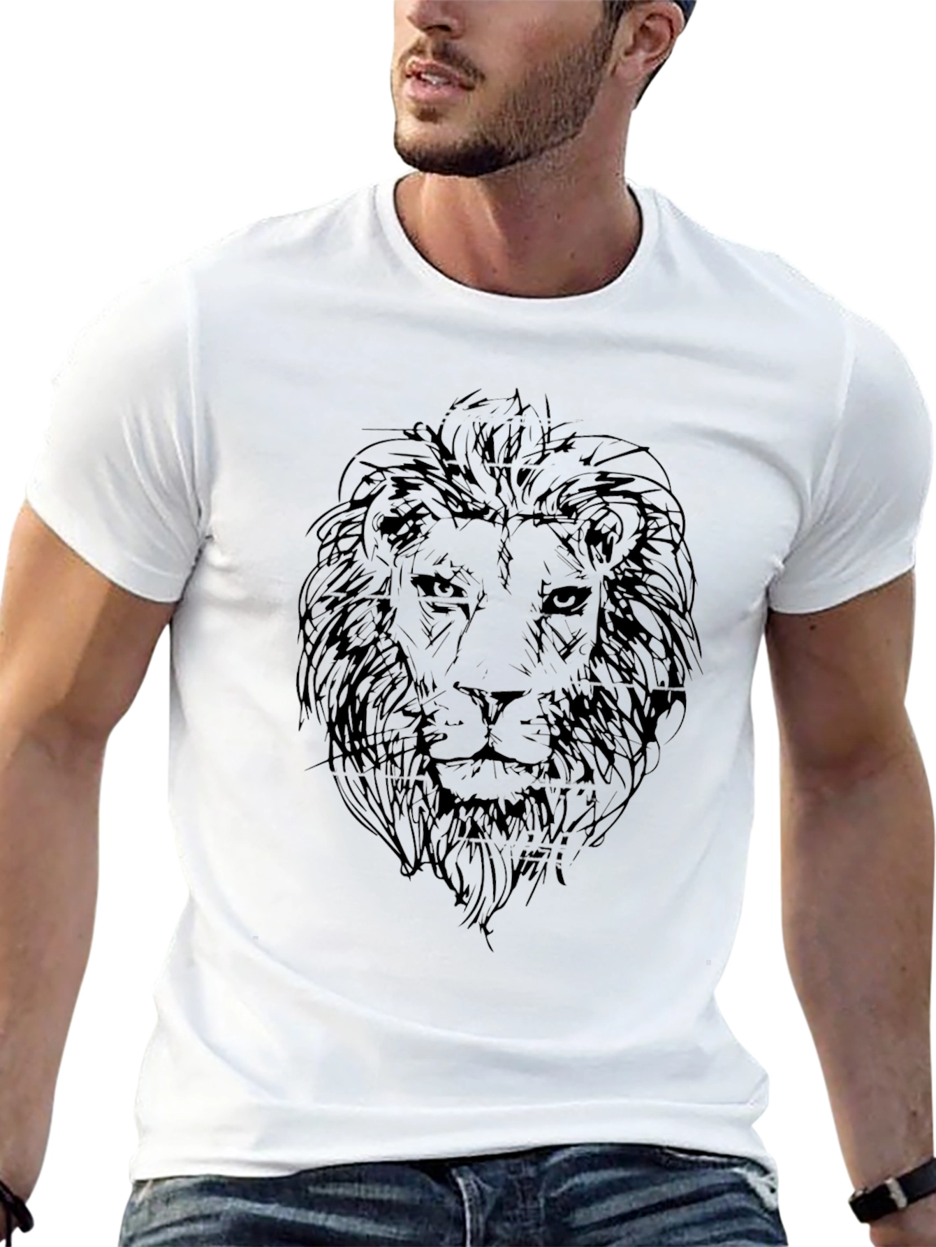 Camiseta Negra con Diseño de León para Hombre