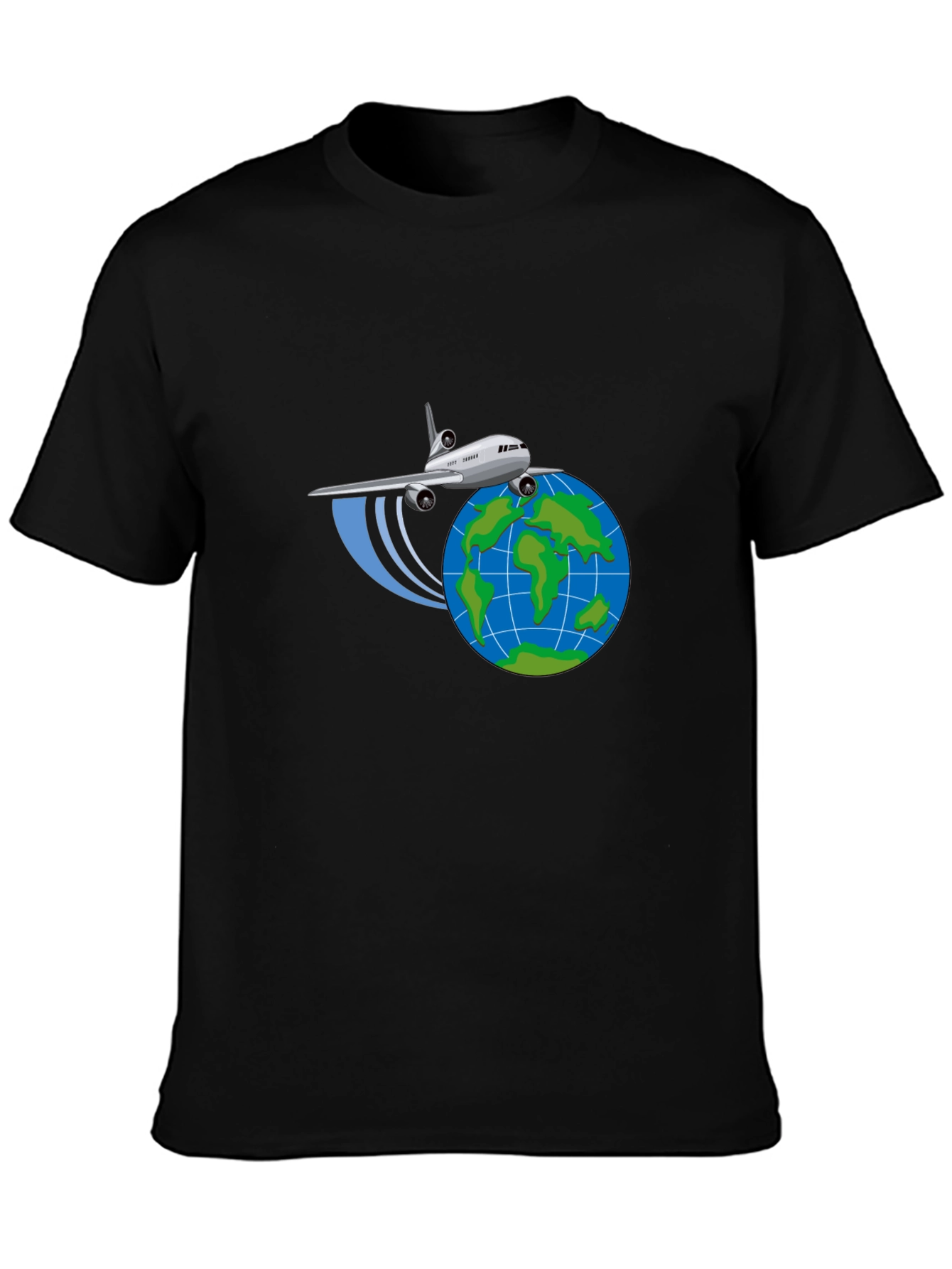 Camiseta Negra Diseño Avión y Globo - Viajes