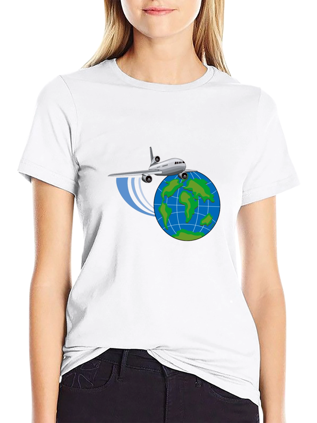 Camiseta Negra Diseño Avión y Globo - Viajes