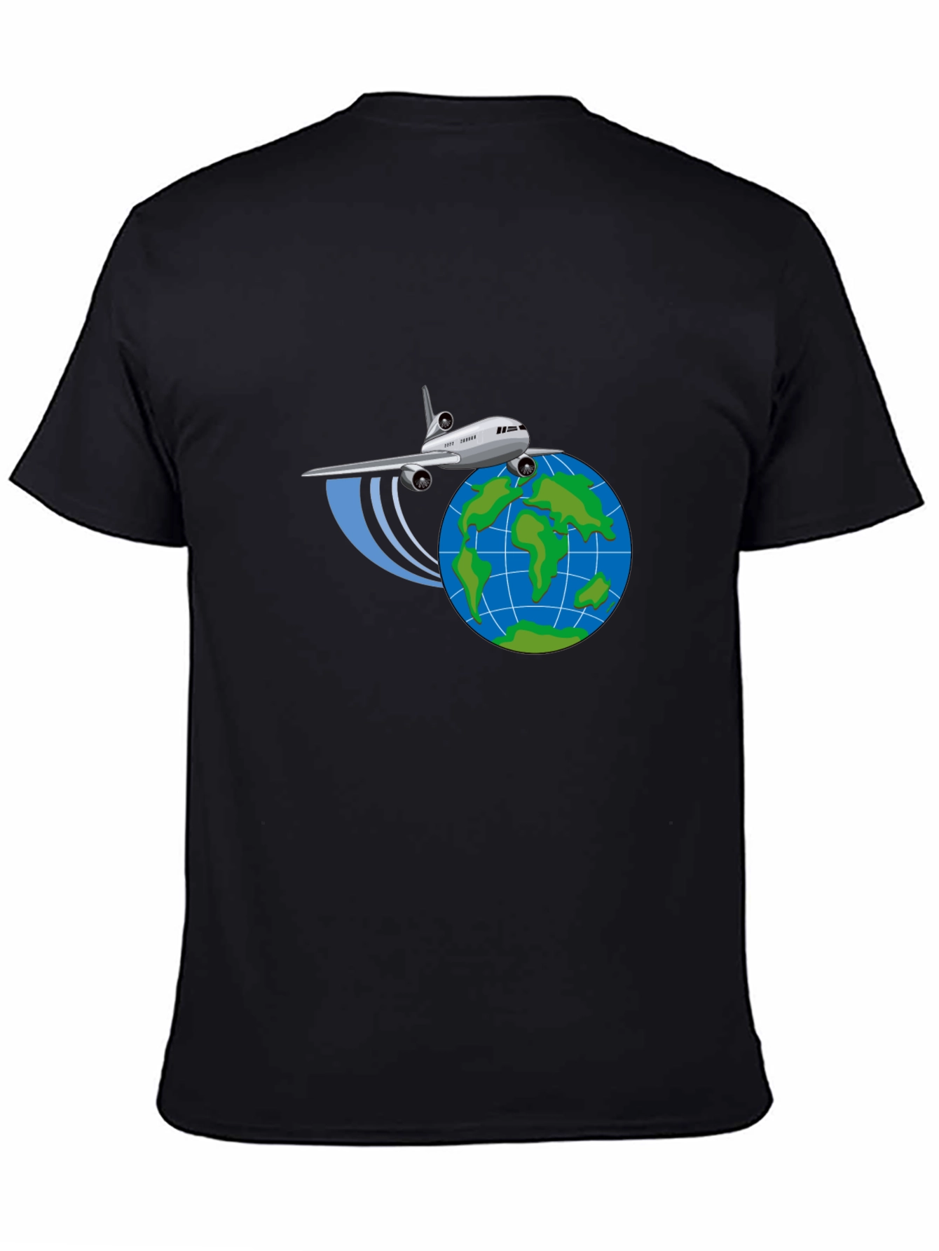 Camiseta Negra Diseño Avión y Globo - Viajes