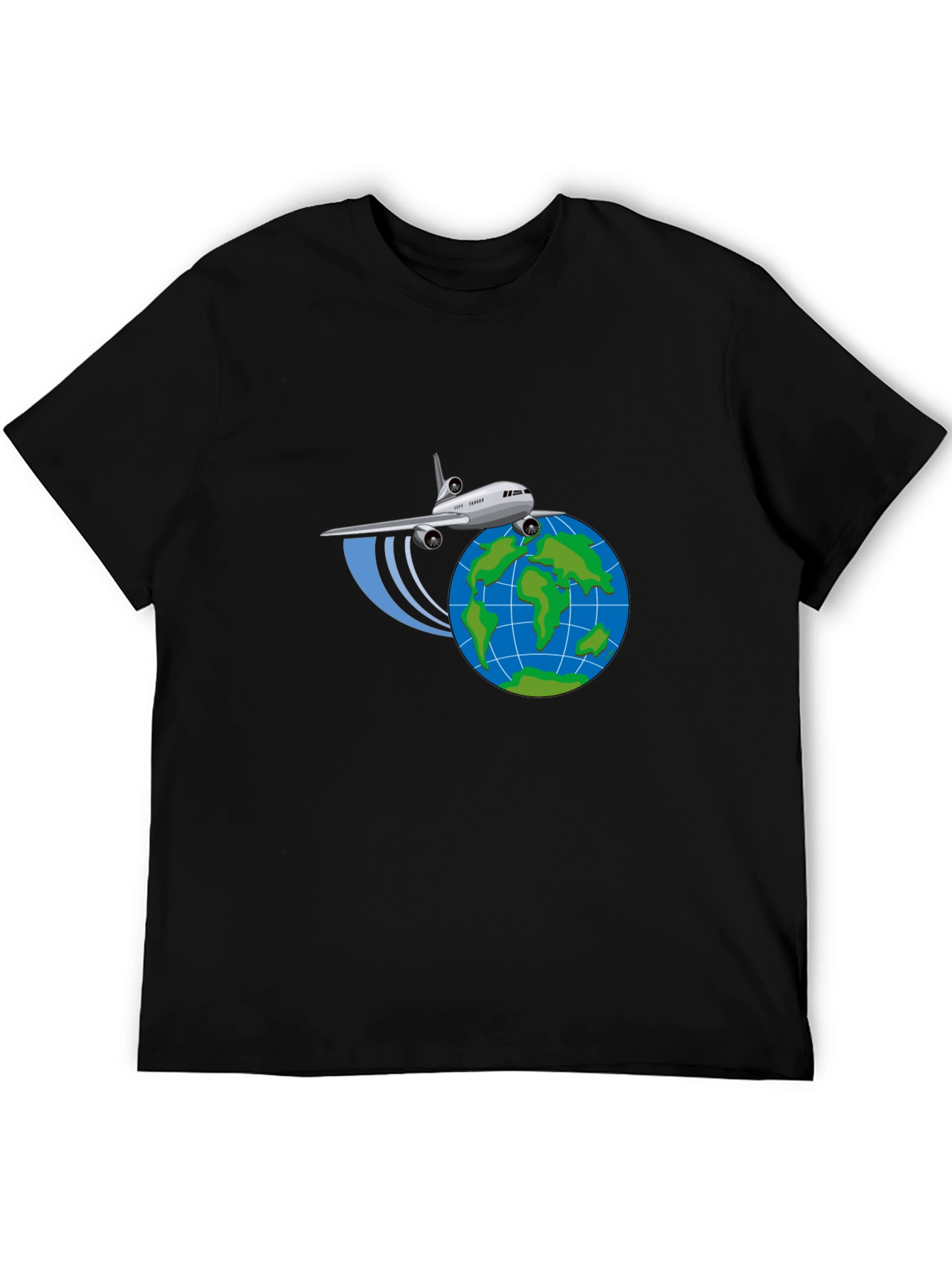 Camiseta Negra Diseño Avión y Globo - Viajes