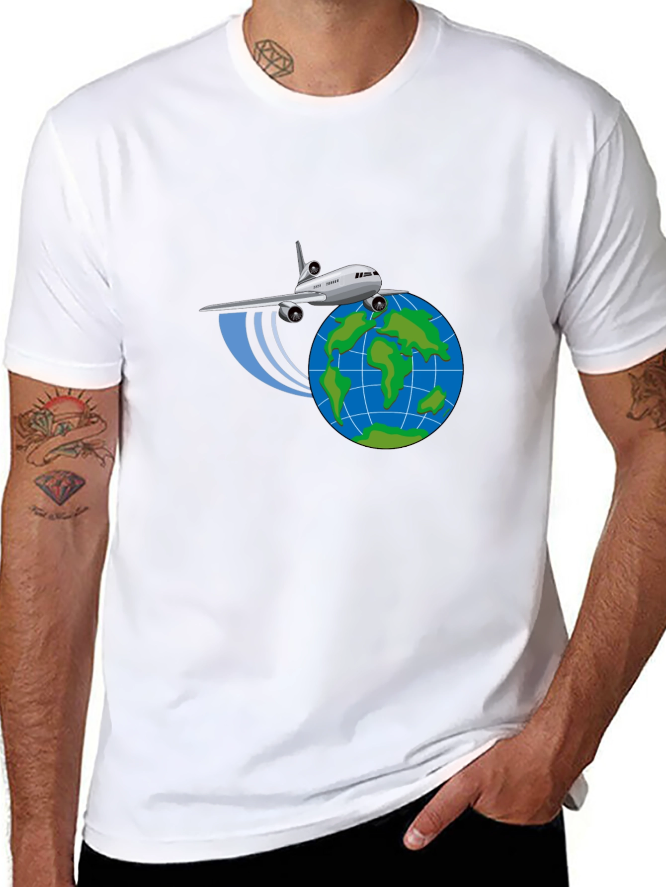Camiseta Negra Diseño Avión y Globo - Viajes