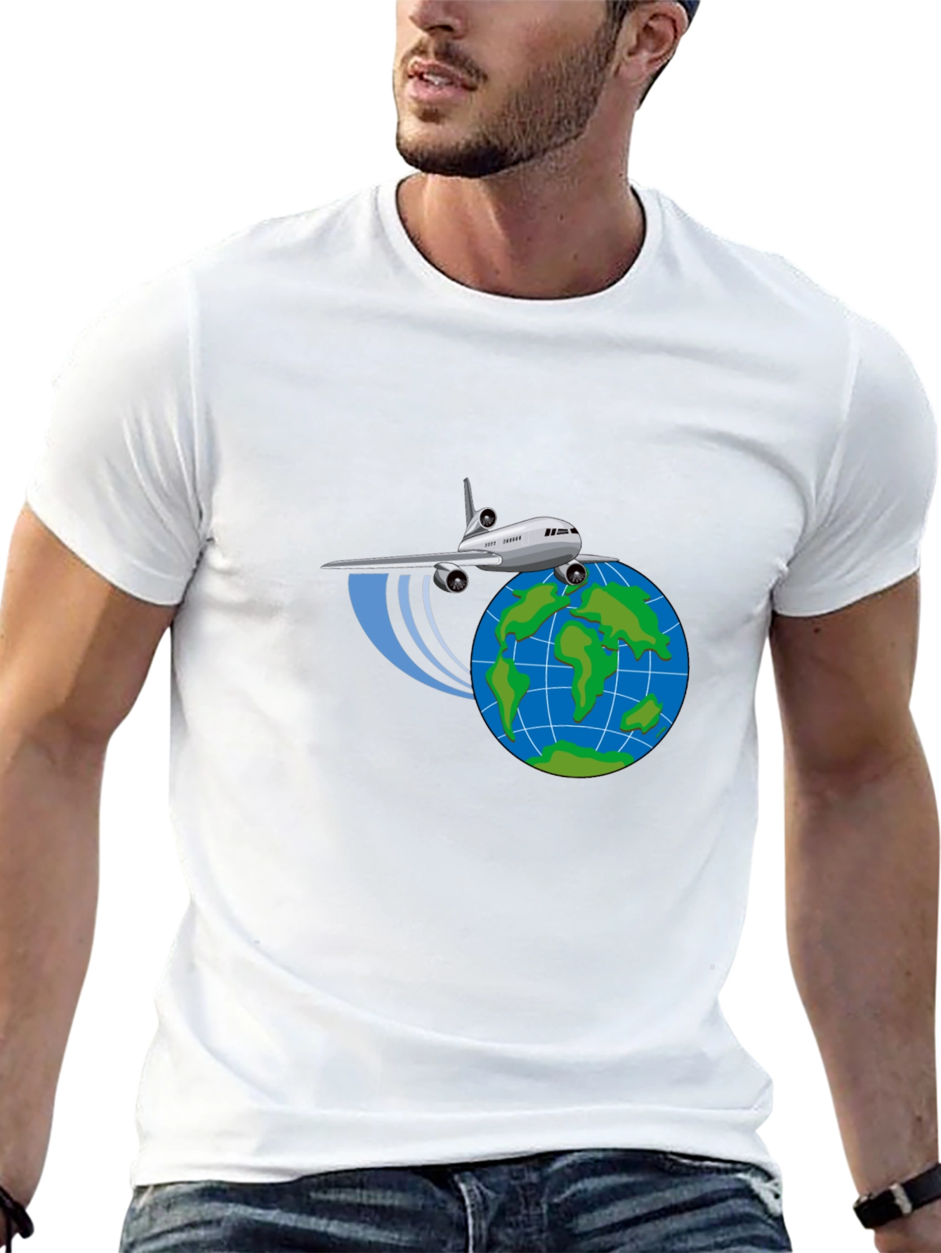 Camiseta Negra Diseño Avión y Globo - Viajes