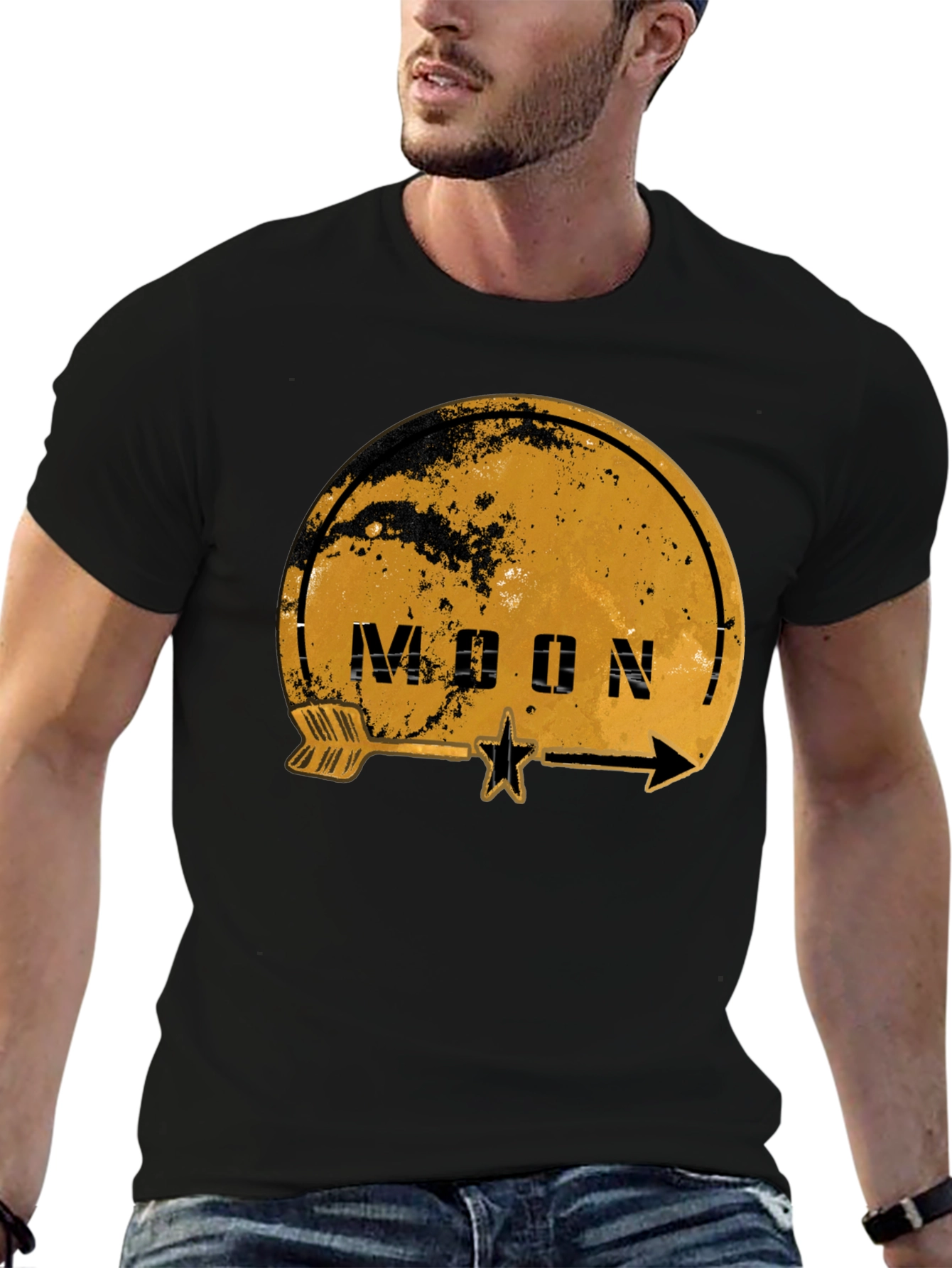 Camiseta Negra Estampada Moon