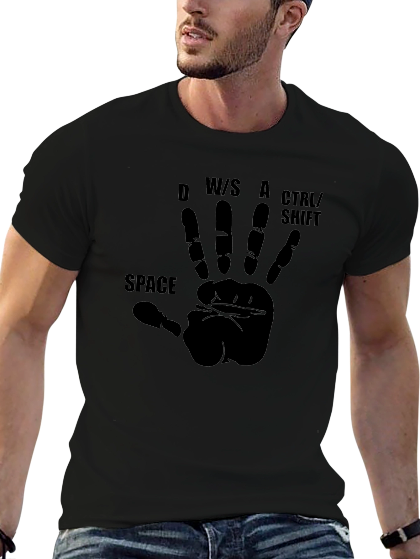 Camiseta Negra Gamer: ¡Controla con una Mano!