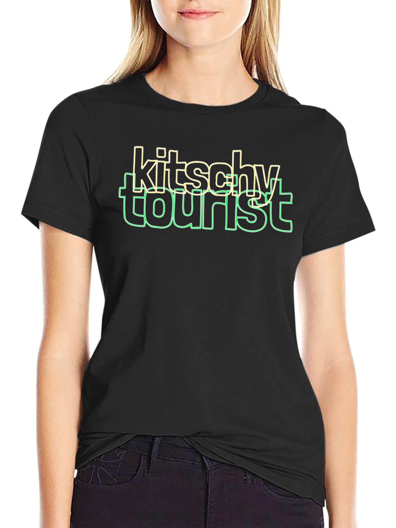 Camiseta Negra Kitsch Tourist Diseño Casual