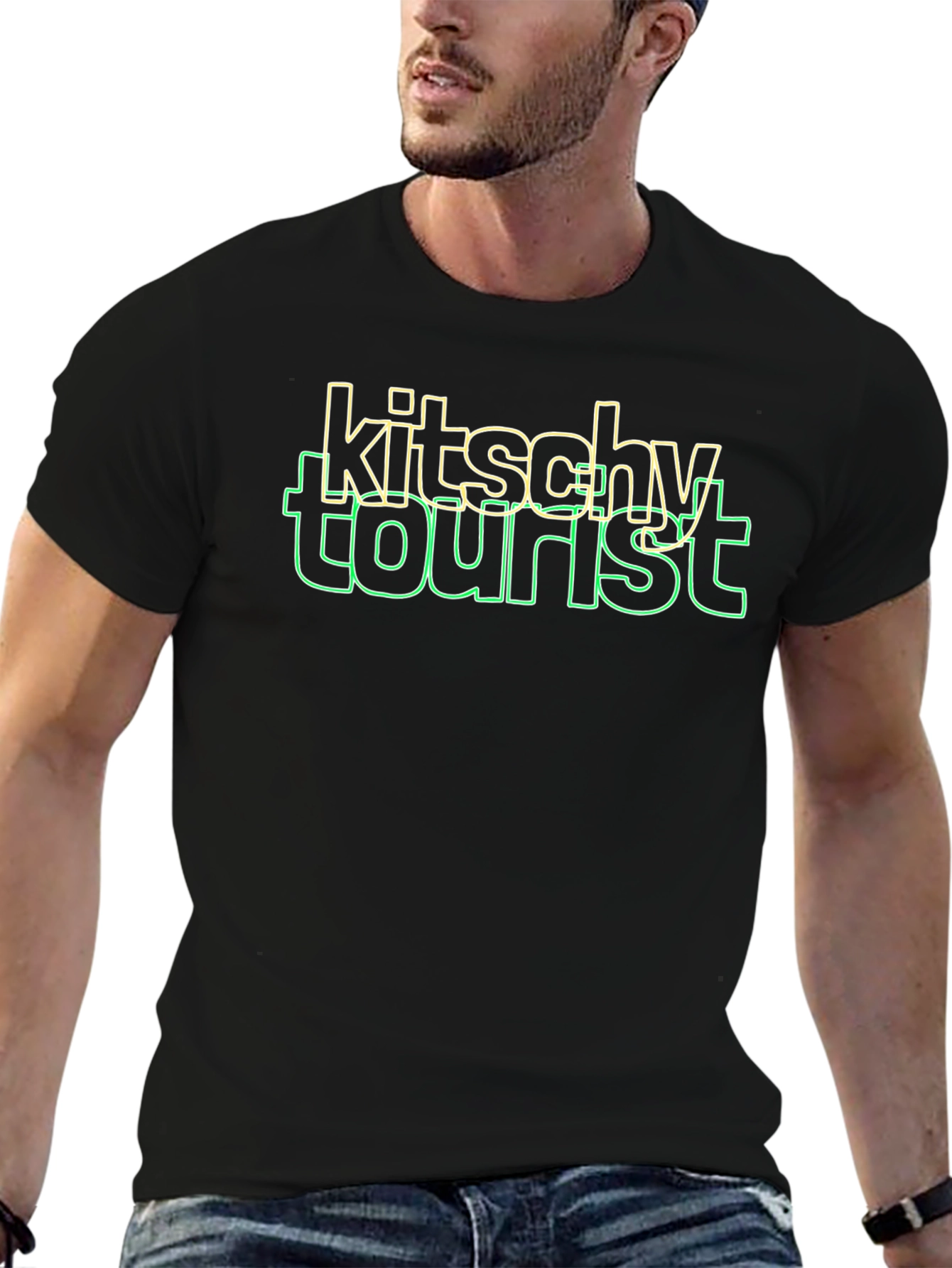 Camiseta Negra Kitsch Tourist Diseño Casual