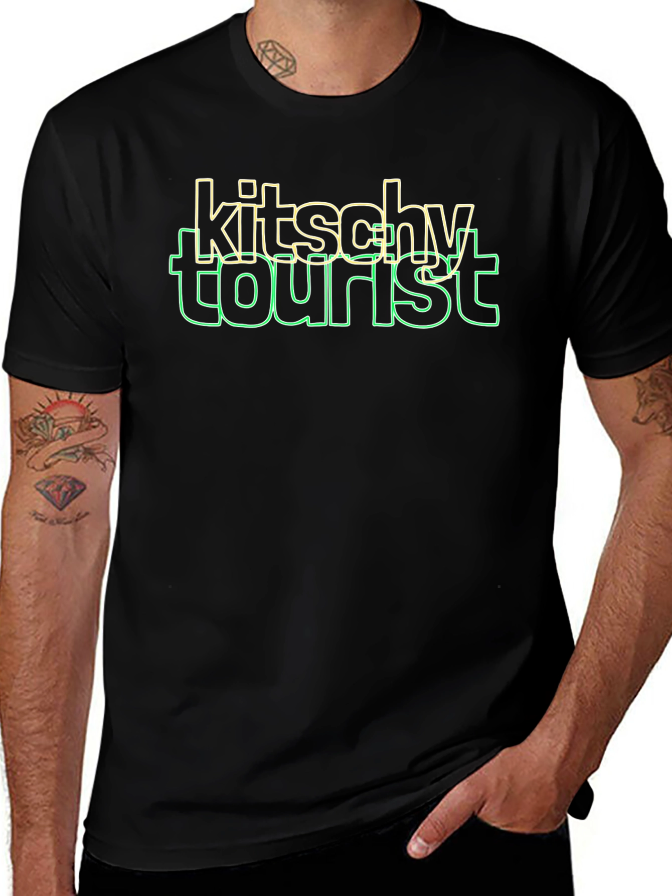 Camiseta Negra Kitsch Tourist Diseño Casual