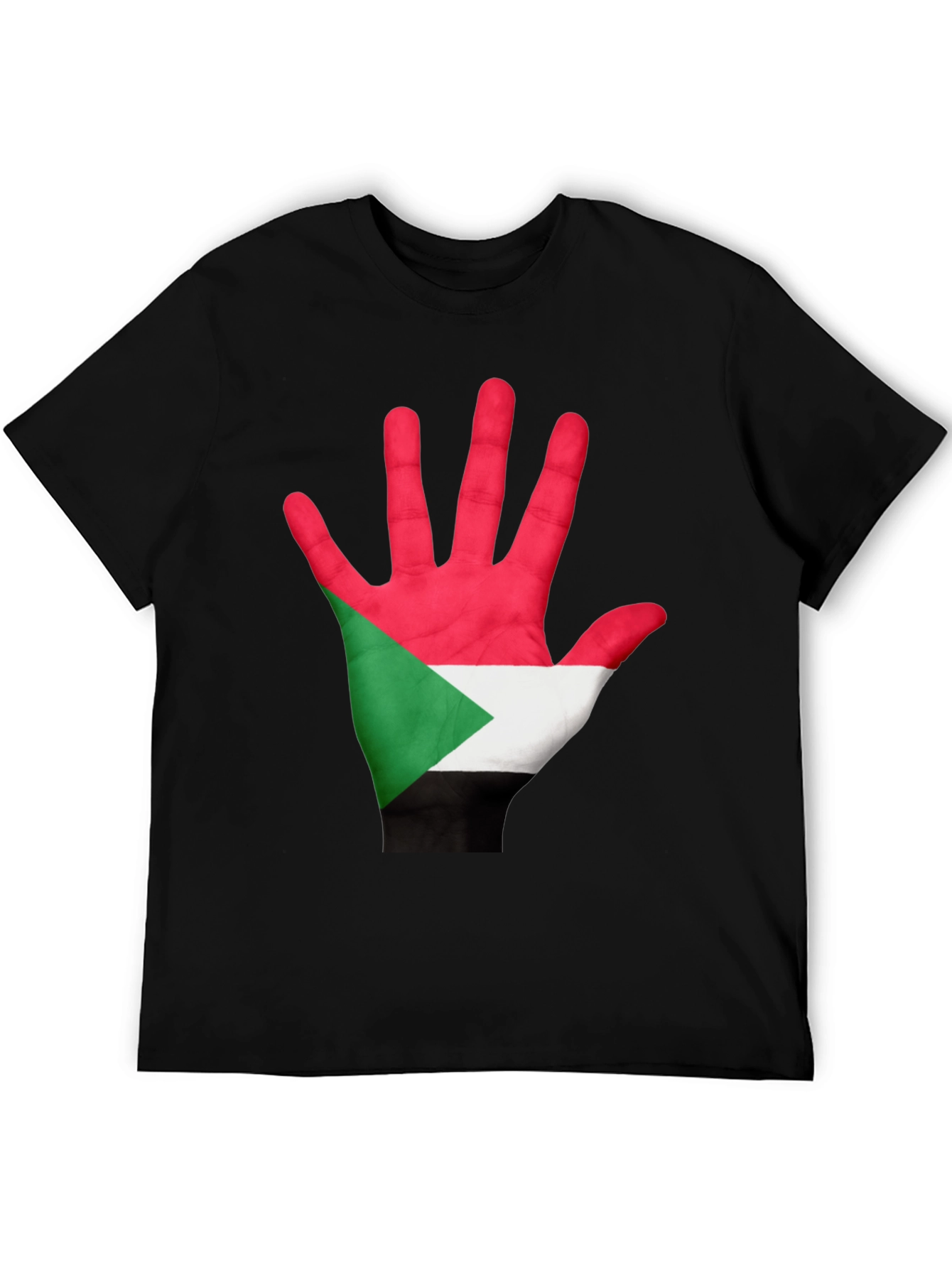 Camiseta Negra con Mano Bandera Sudán