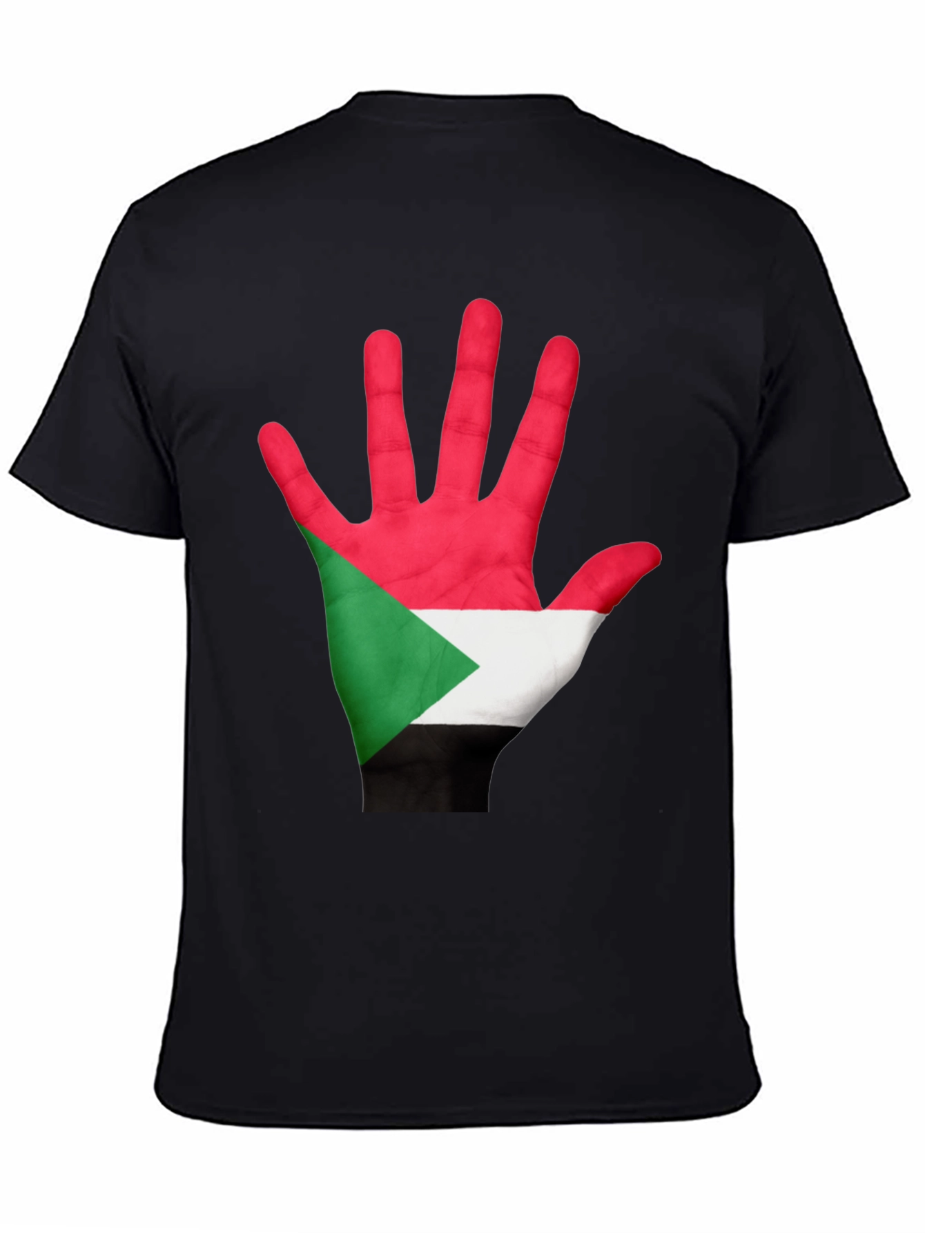 Camiseta Negra con Mano Bandera Sudán