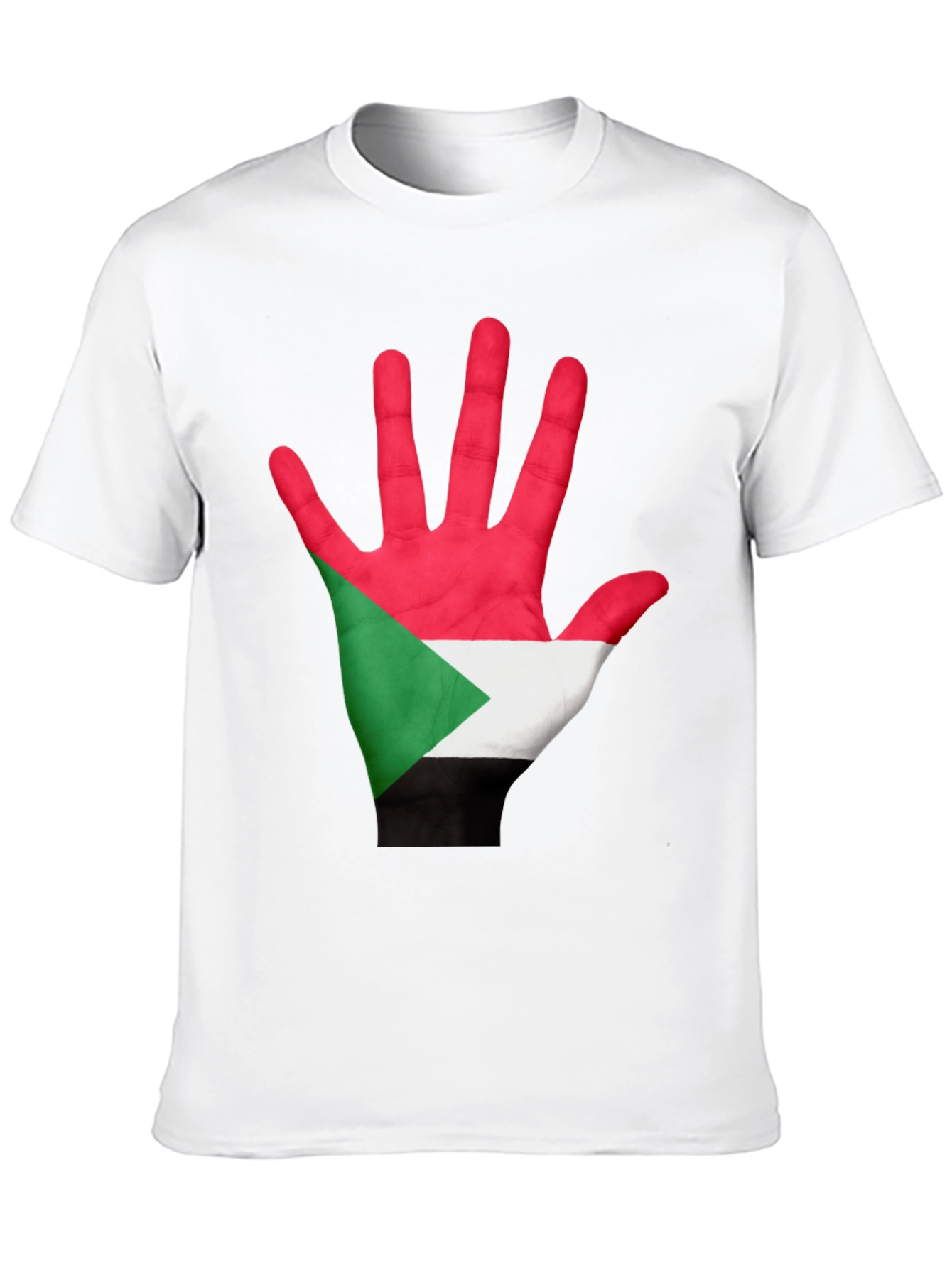 Camiseta Negra con Mano Bandera Sudán
