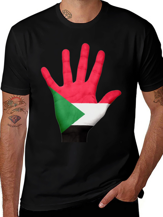 Camiseta Negra con Mano Bandera Sudán