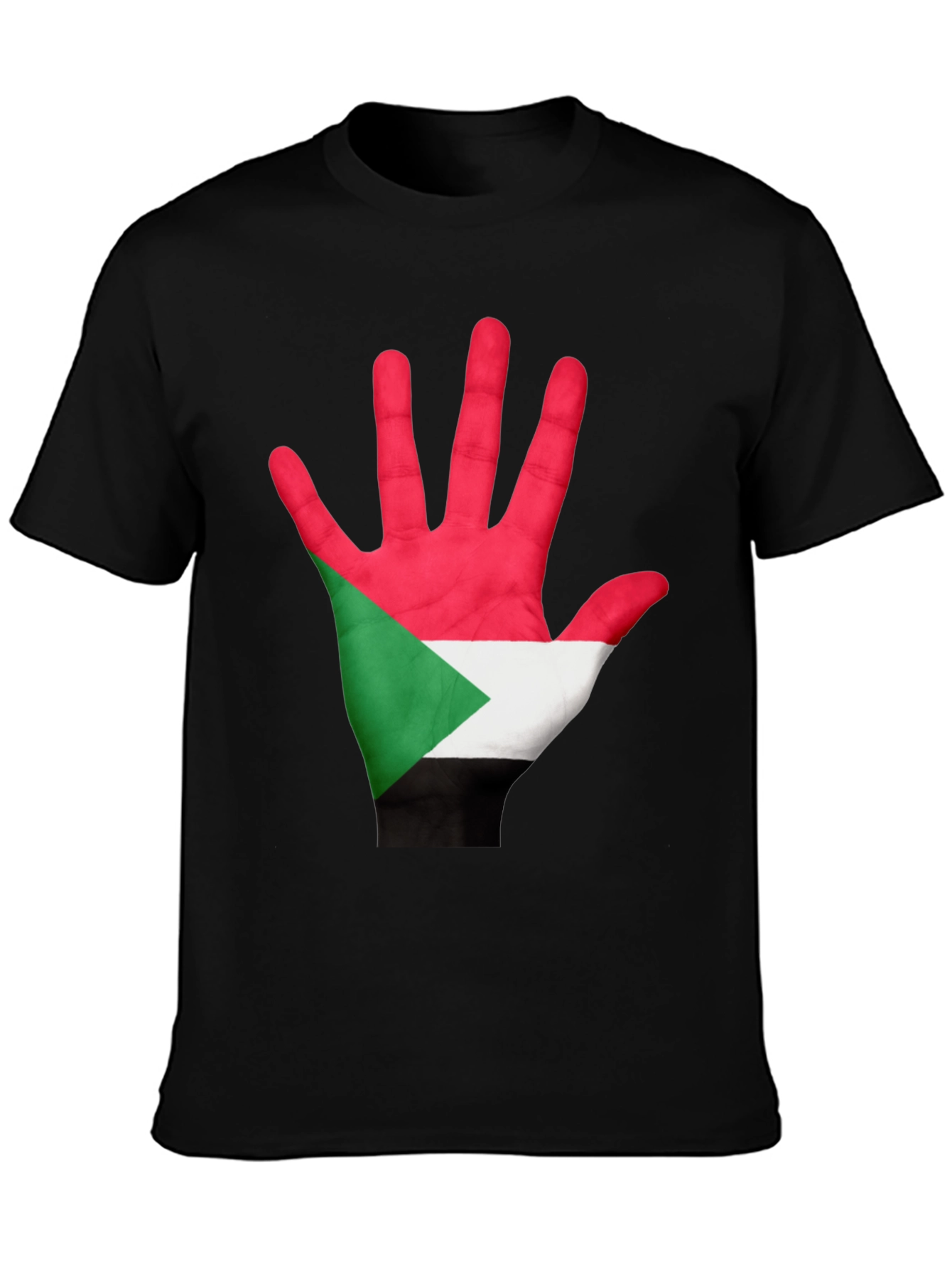 Camiseta Negra con Mano Bandera Sudán
