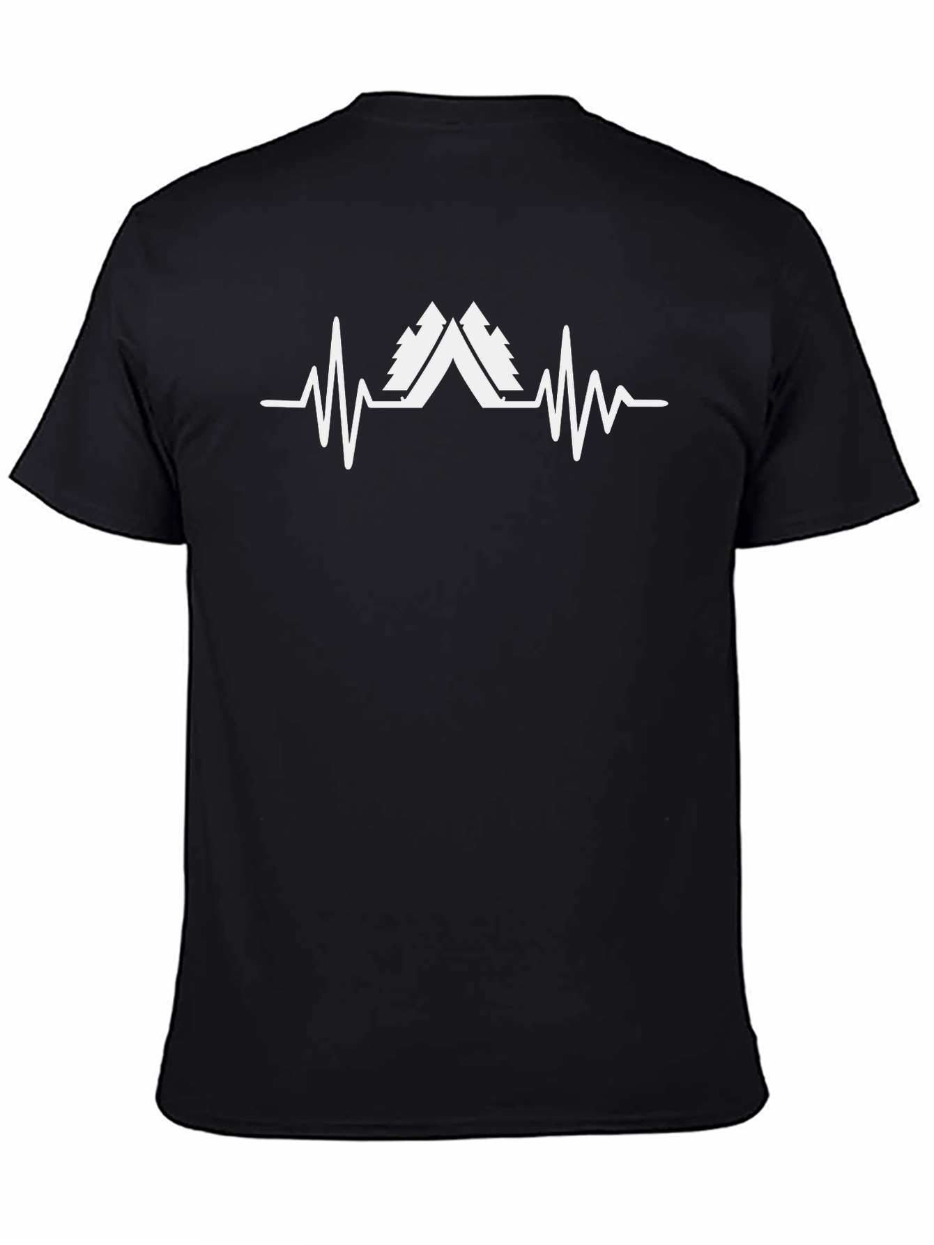 Camiseta Negra con Diseño de Latido de Montaña