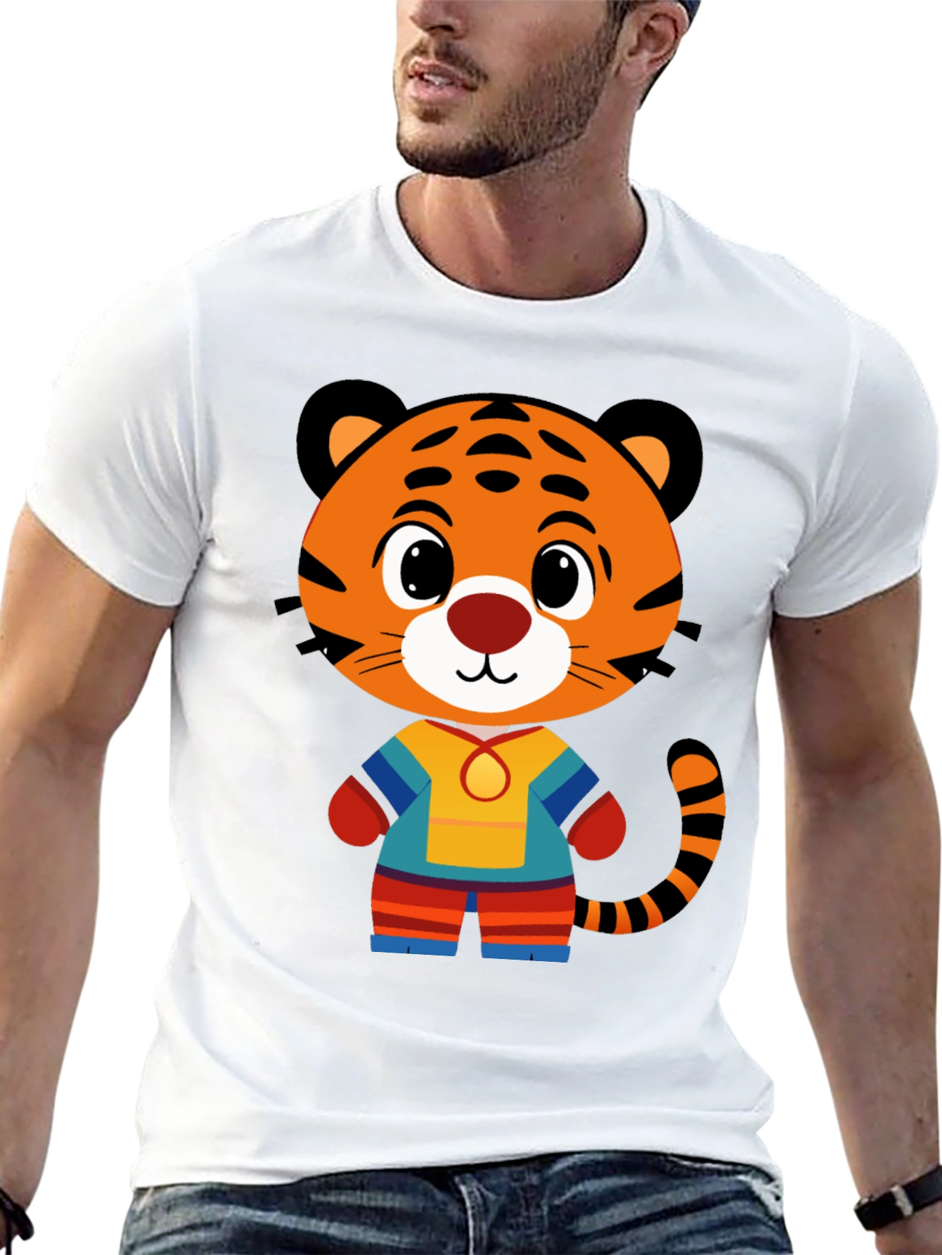Camiseta Negra con Diseño de Tigre Animado para Hombre
