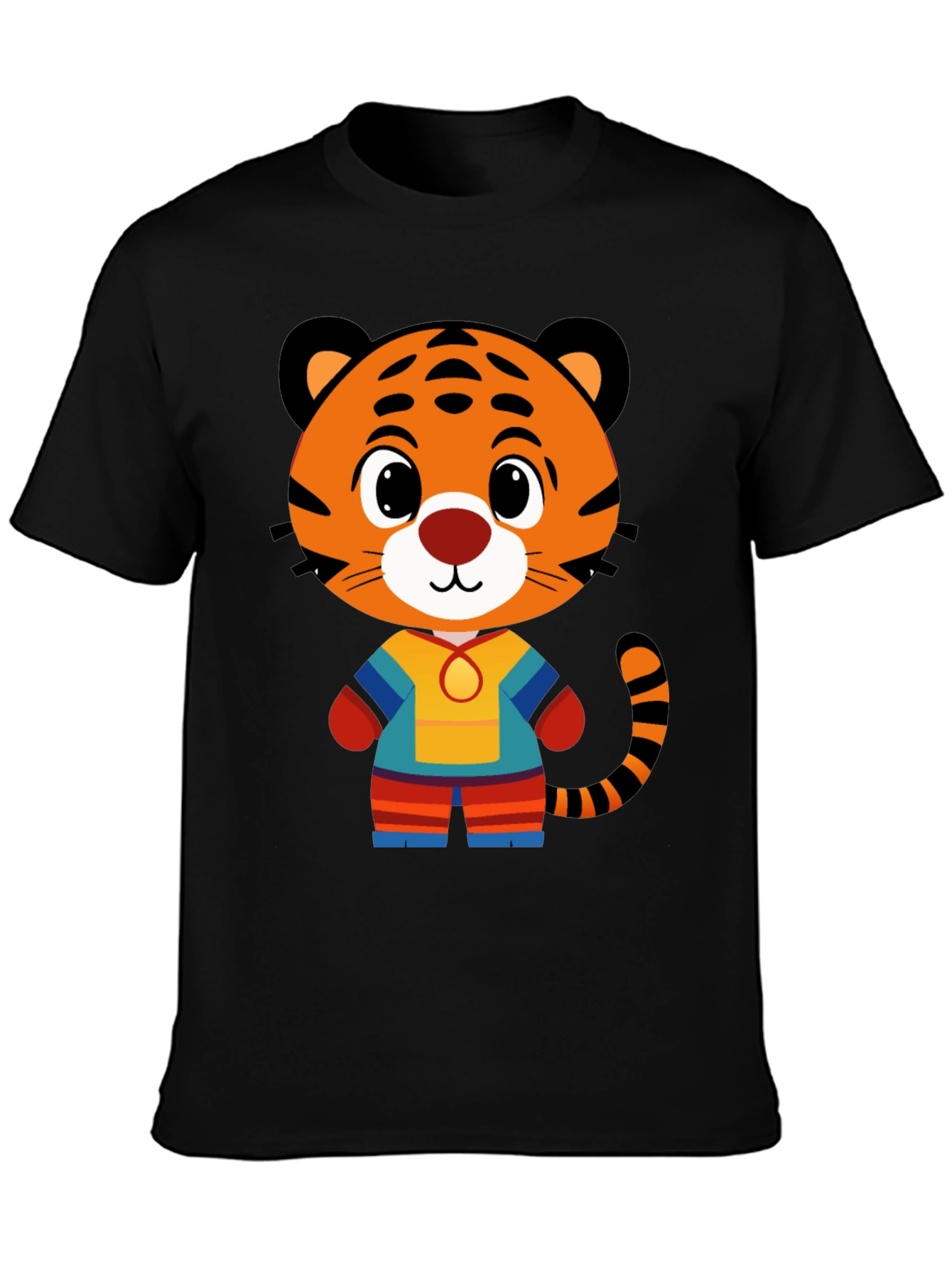 Camiseta Negra con Diseño de Tigre Animado para Hombre