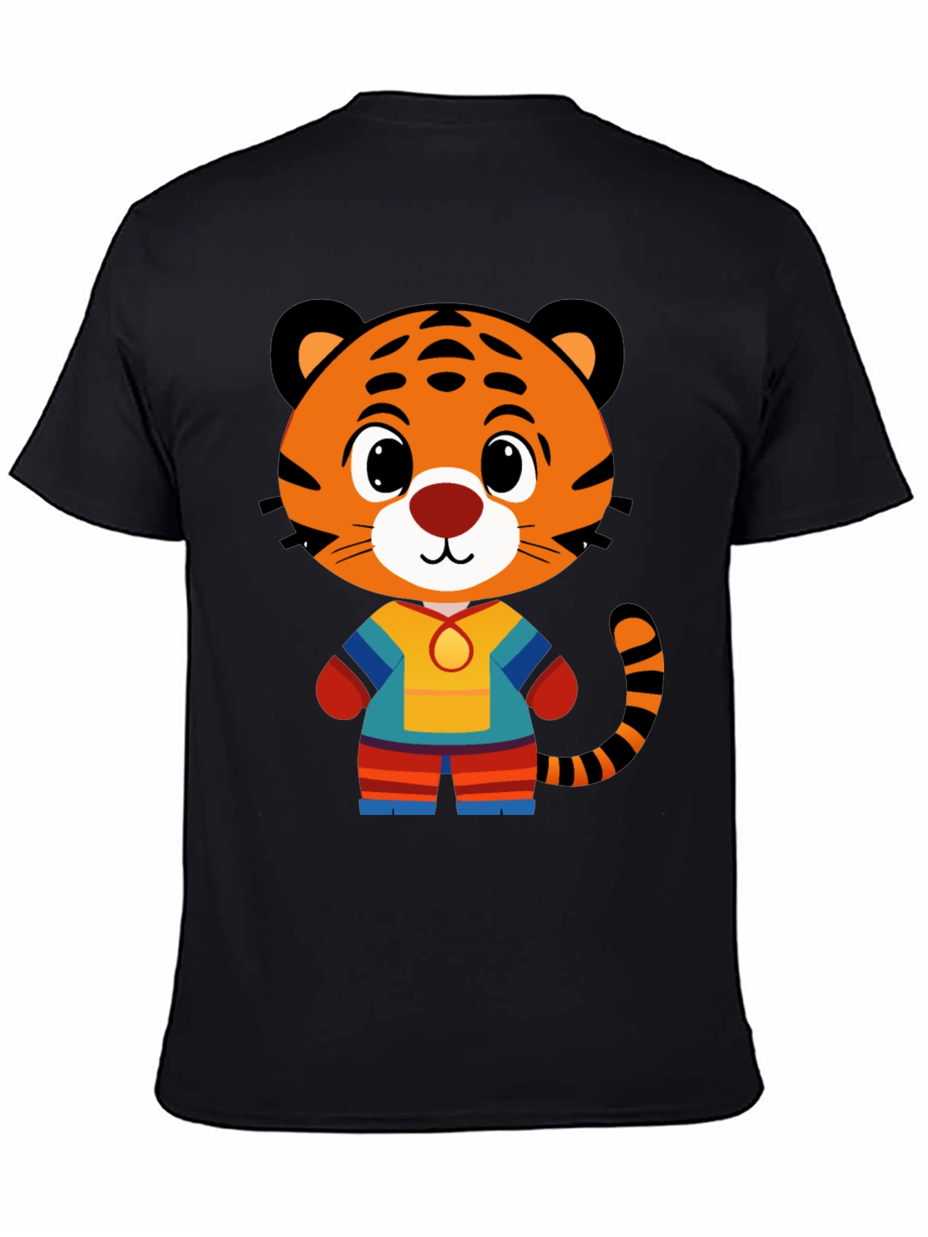 Camiseta Negra con Diseño de Tigre Animado para Hombre