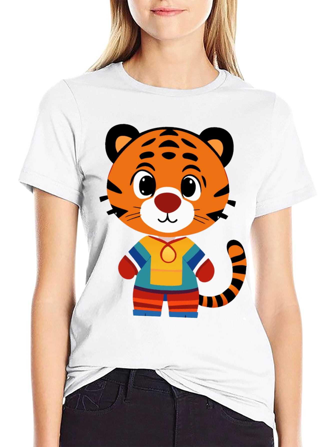 Camiseta Negra con Diseño de Tigre Animado para Hombre