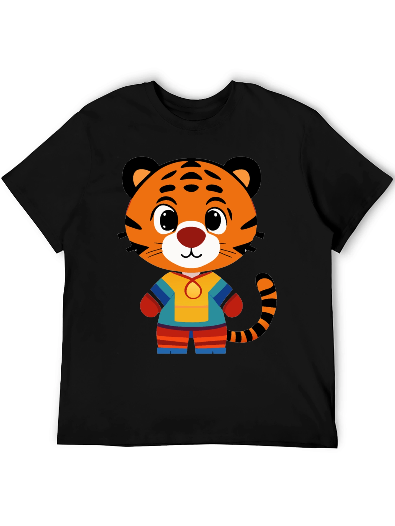 Camiseta Negra con Diseño de Tigre Animado para Hombre