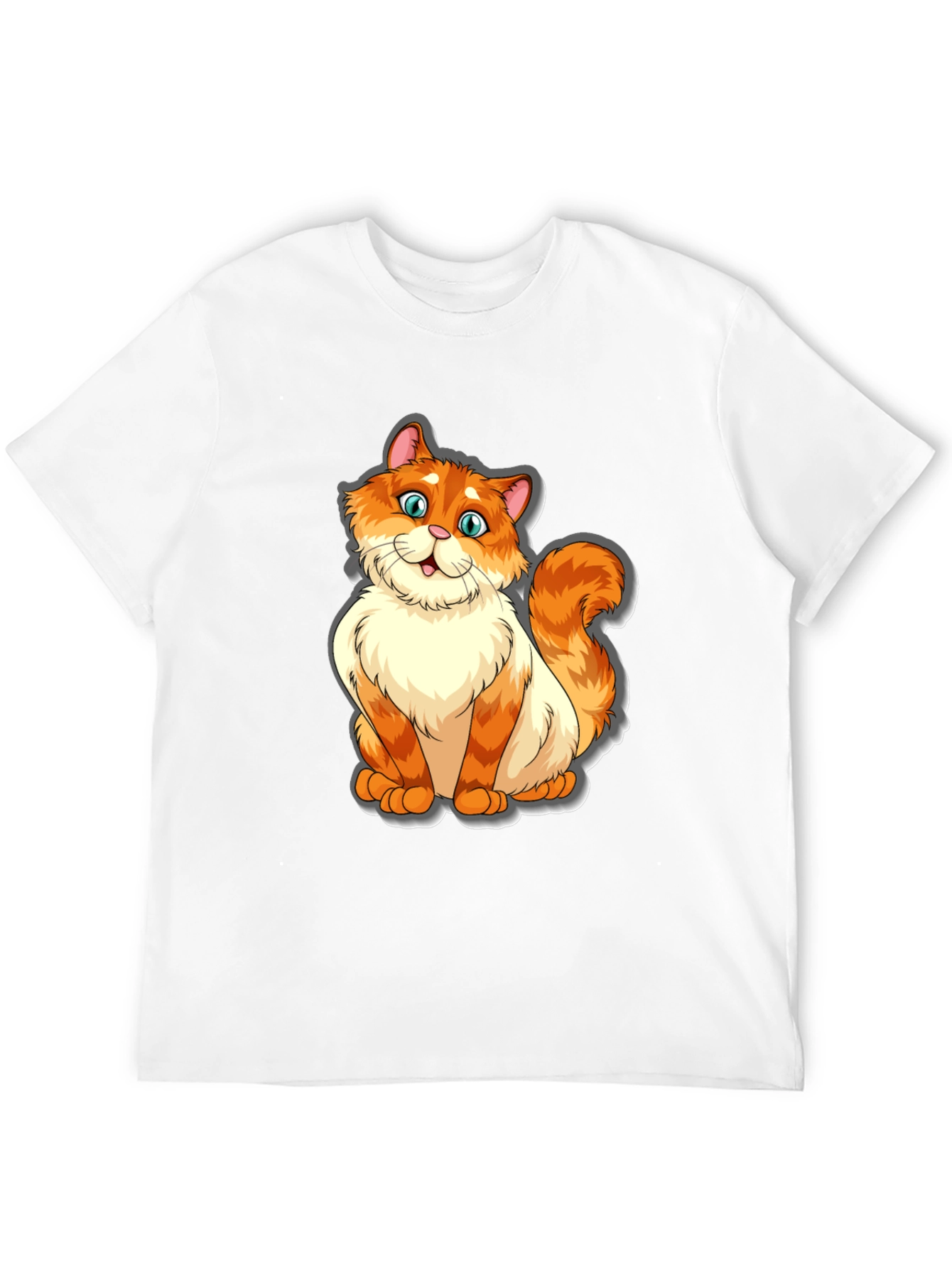 Camiseta Negra con Diseño de Gato Naranja