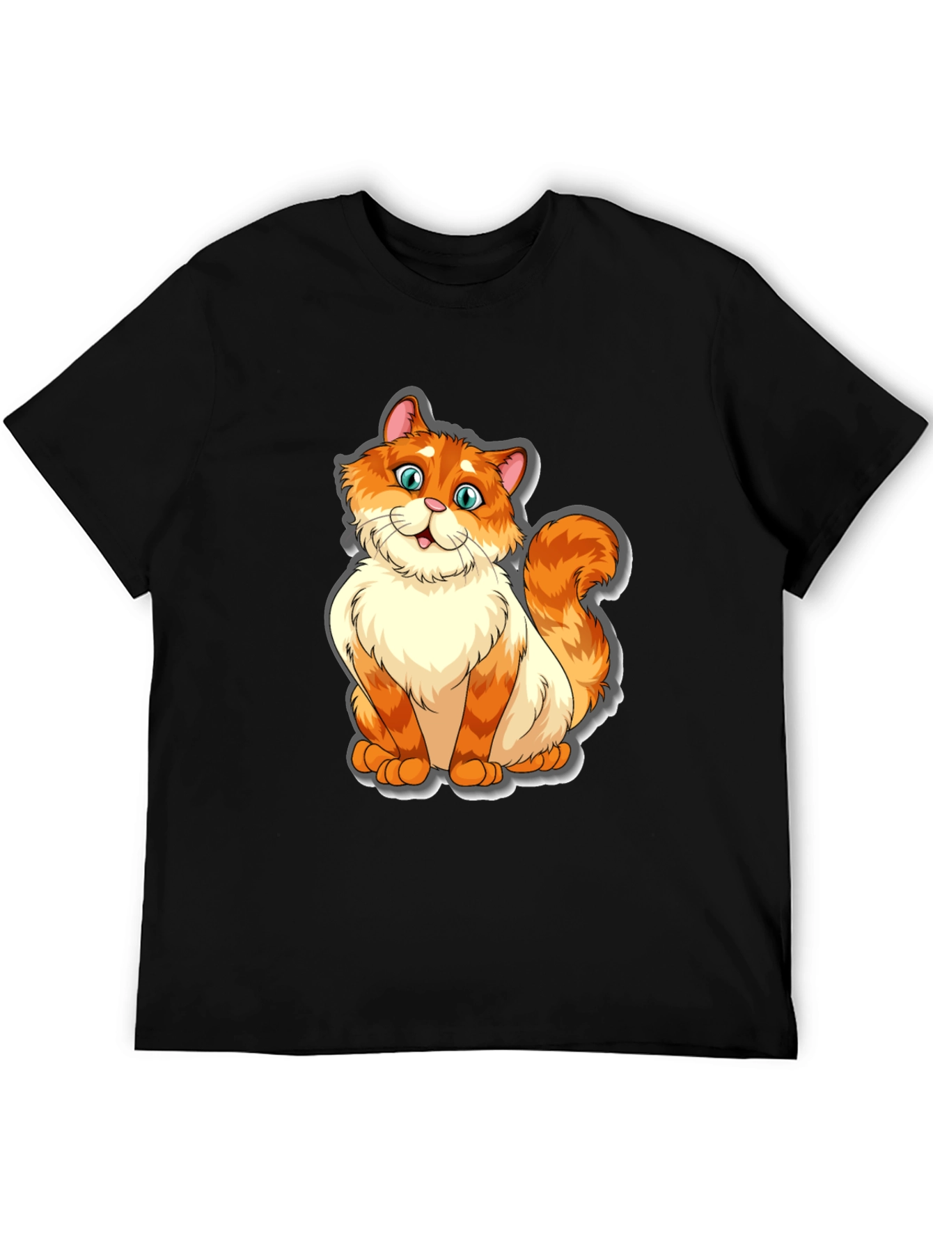 Camiseta Negra con Diseño de Gato Naranja