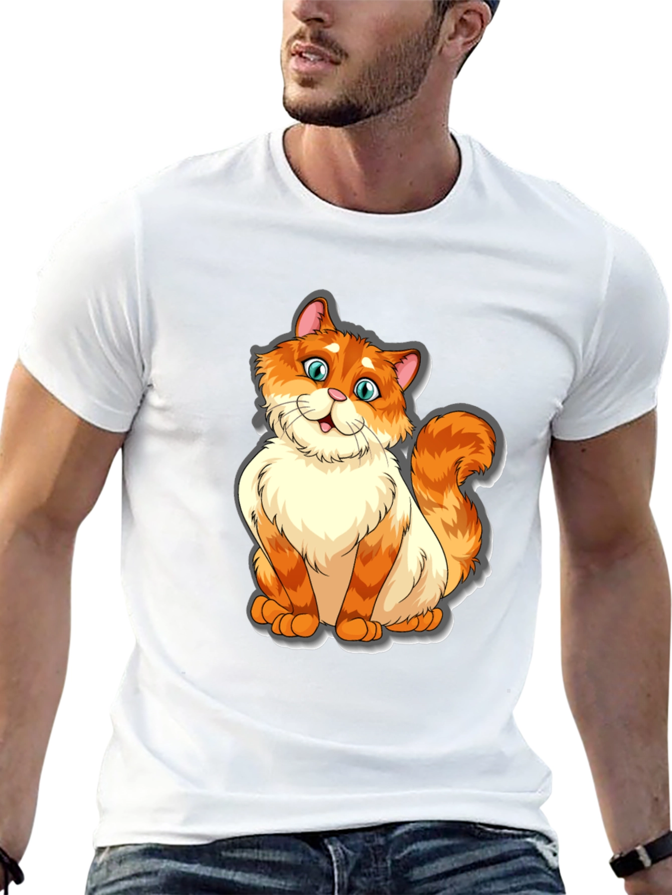 Camiseta Negra con Diseño de Gato Naranja