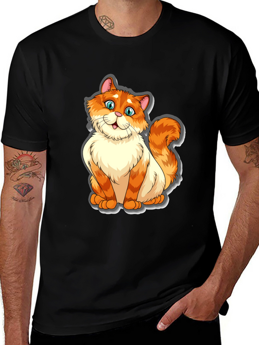 Camiseta Negra con Diseño de Gato Naranja