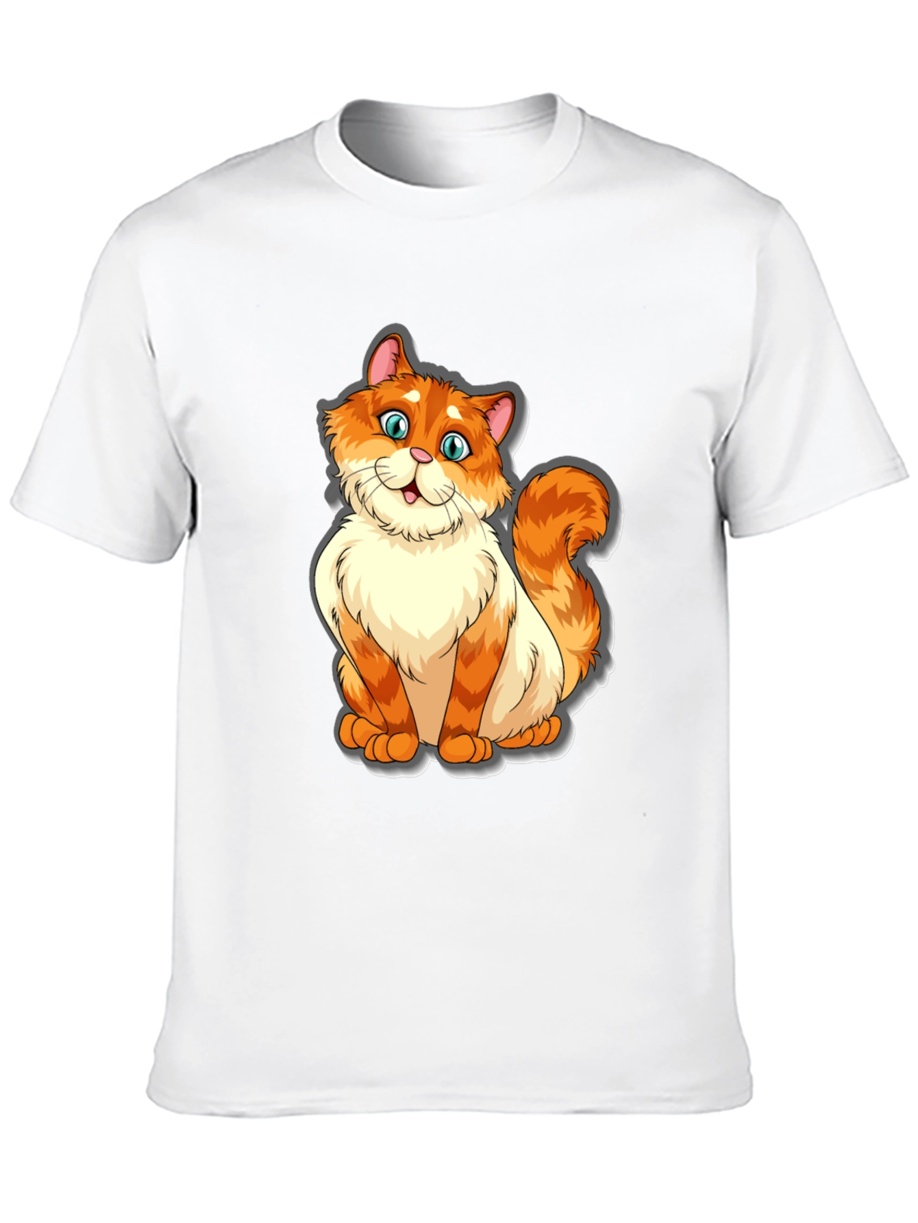 Camiseta Negra con Diseño de Gato Naranja