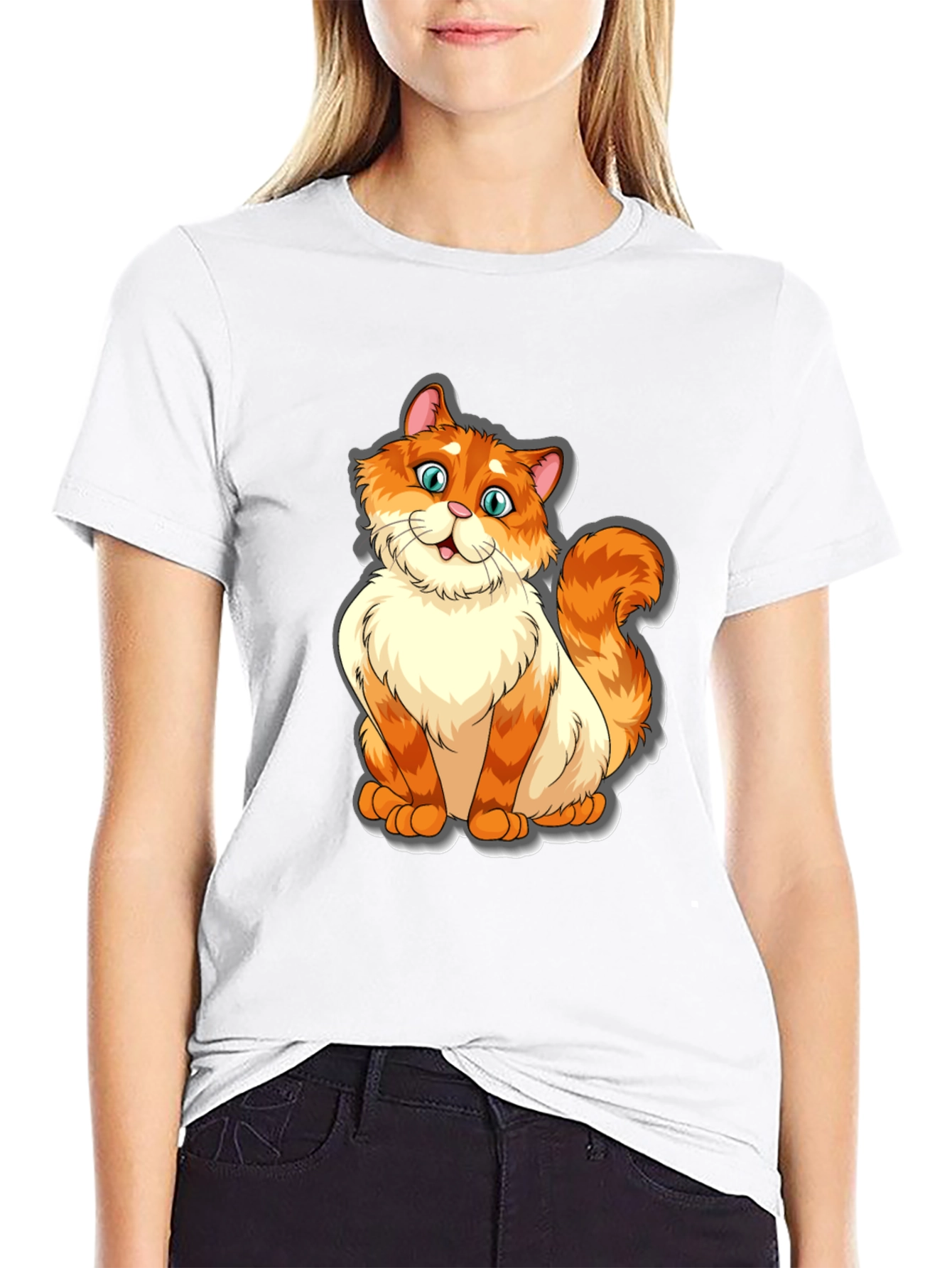 Camiseta Negra con Diseño de Gato Naranja