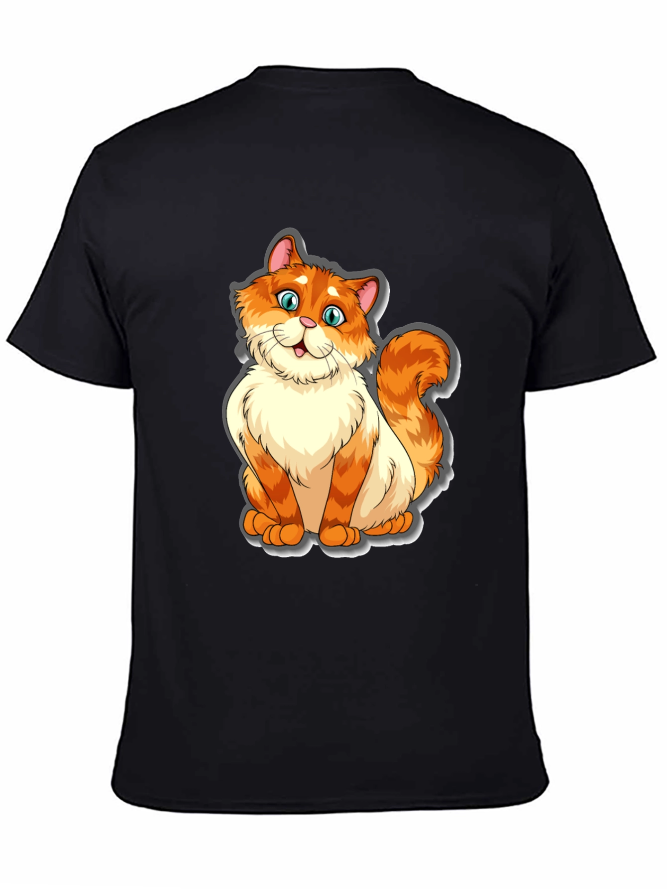 Camiseta Negra con Diseño de Gato Naranja